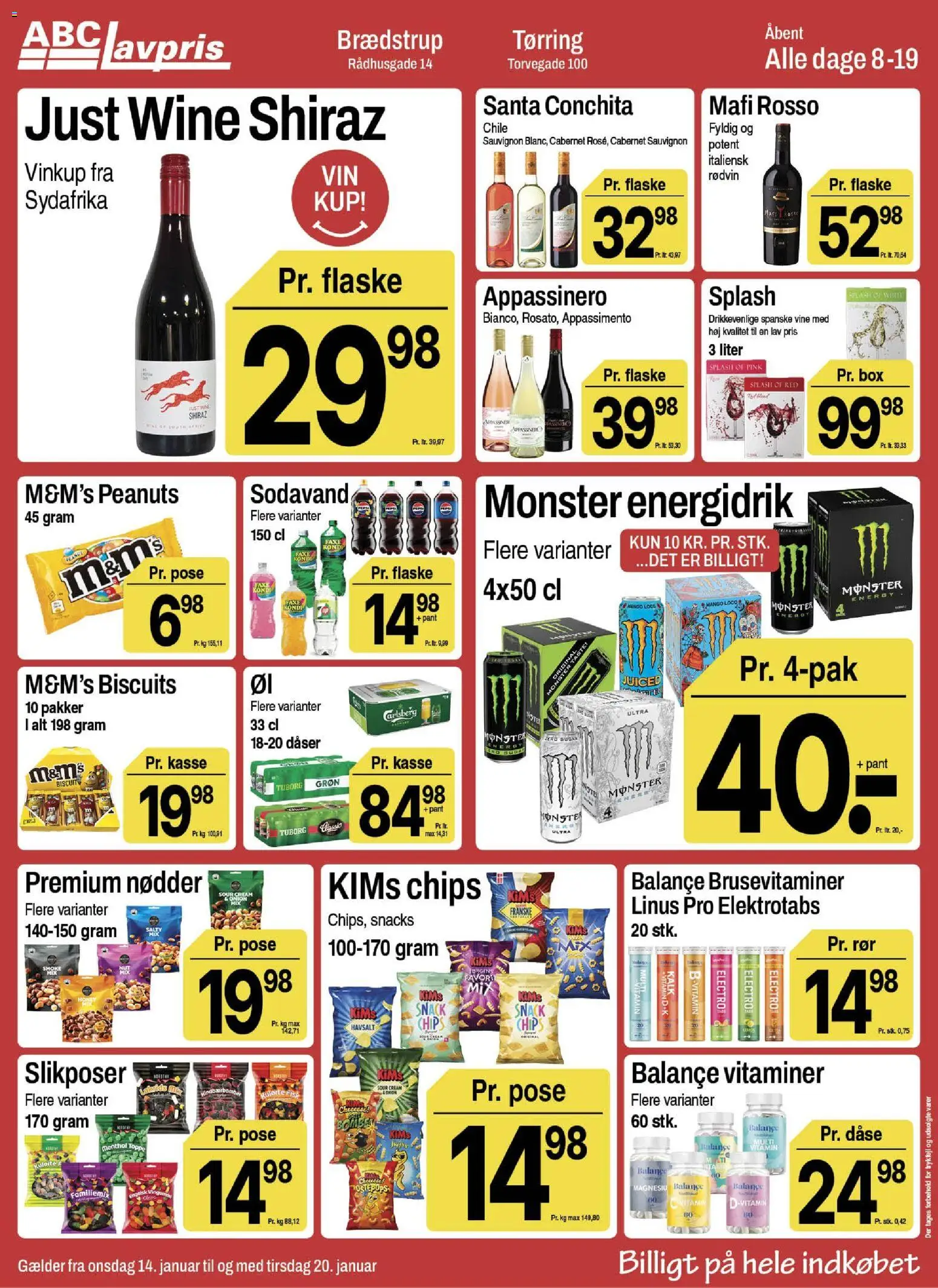 Abc Lavpris tilbudsavis – gyldig fra 14.01.2026 | Side: 8 | Produkter: Nødder, Peanuts, Sodavand, Faxe Kondi