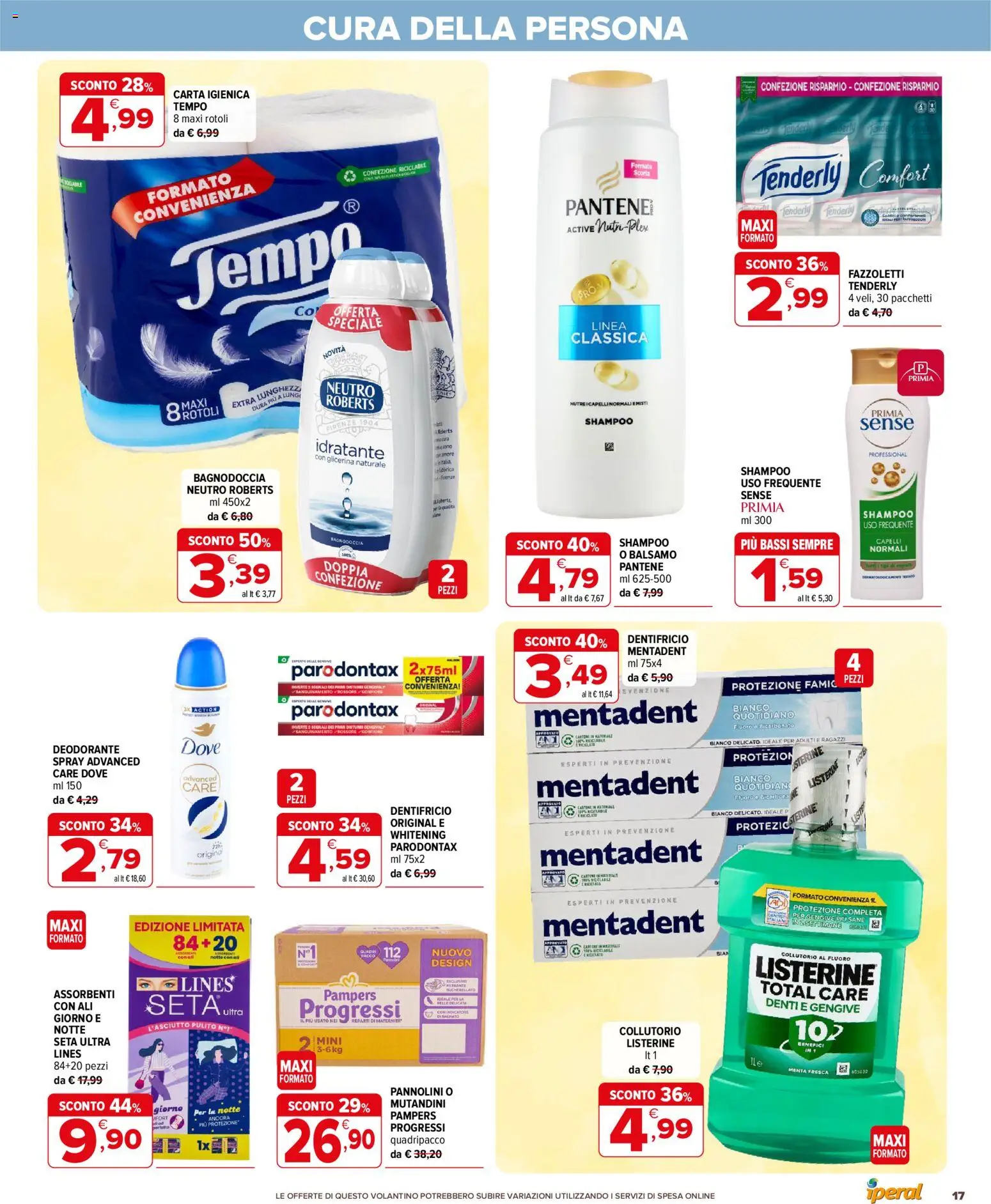 Volantino Iperal del 22.04.2026 | Pagina: 17 | Prodotti: Balsamo, Pannolini, Carta igienica, Deodorante
