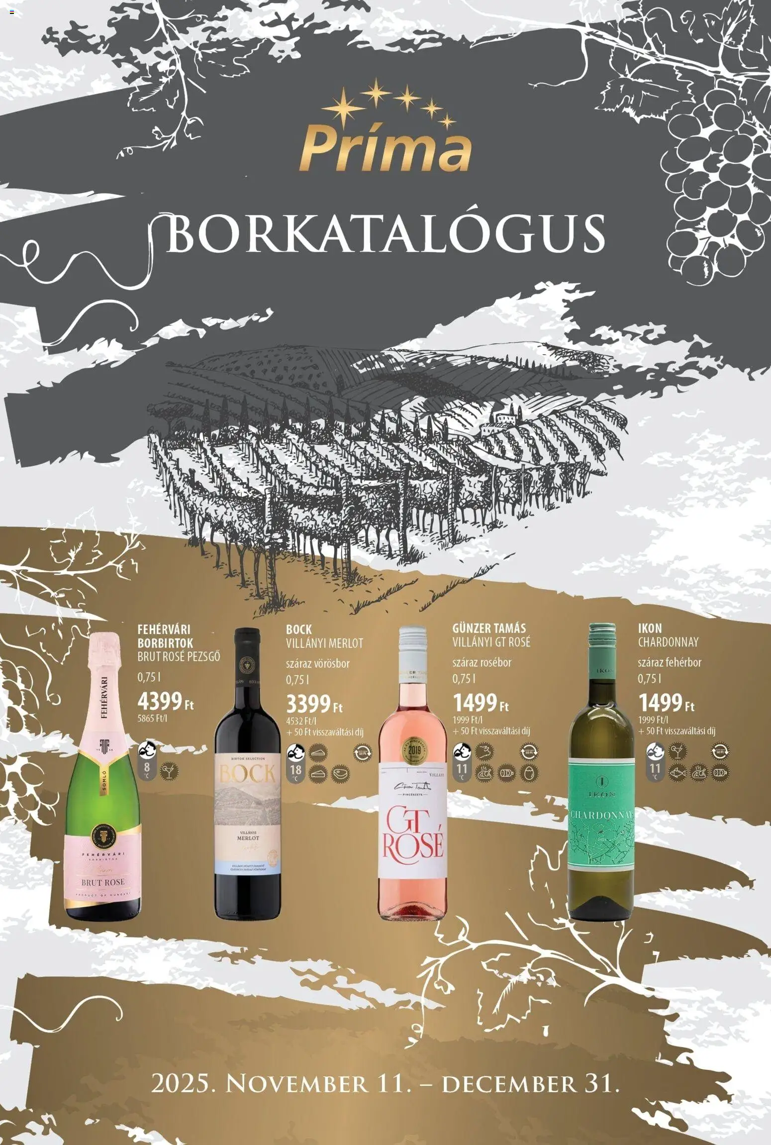 CBA Príma akciós ujság - amely érvényes a következő dátumtól: 11.11.2025 | Oldal: 1 | Termékek: Pezsgő, Fehérbor, Vörösbor
