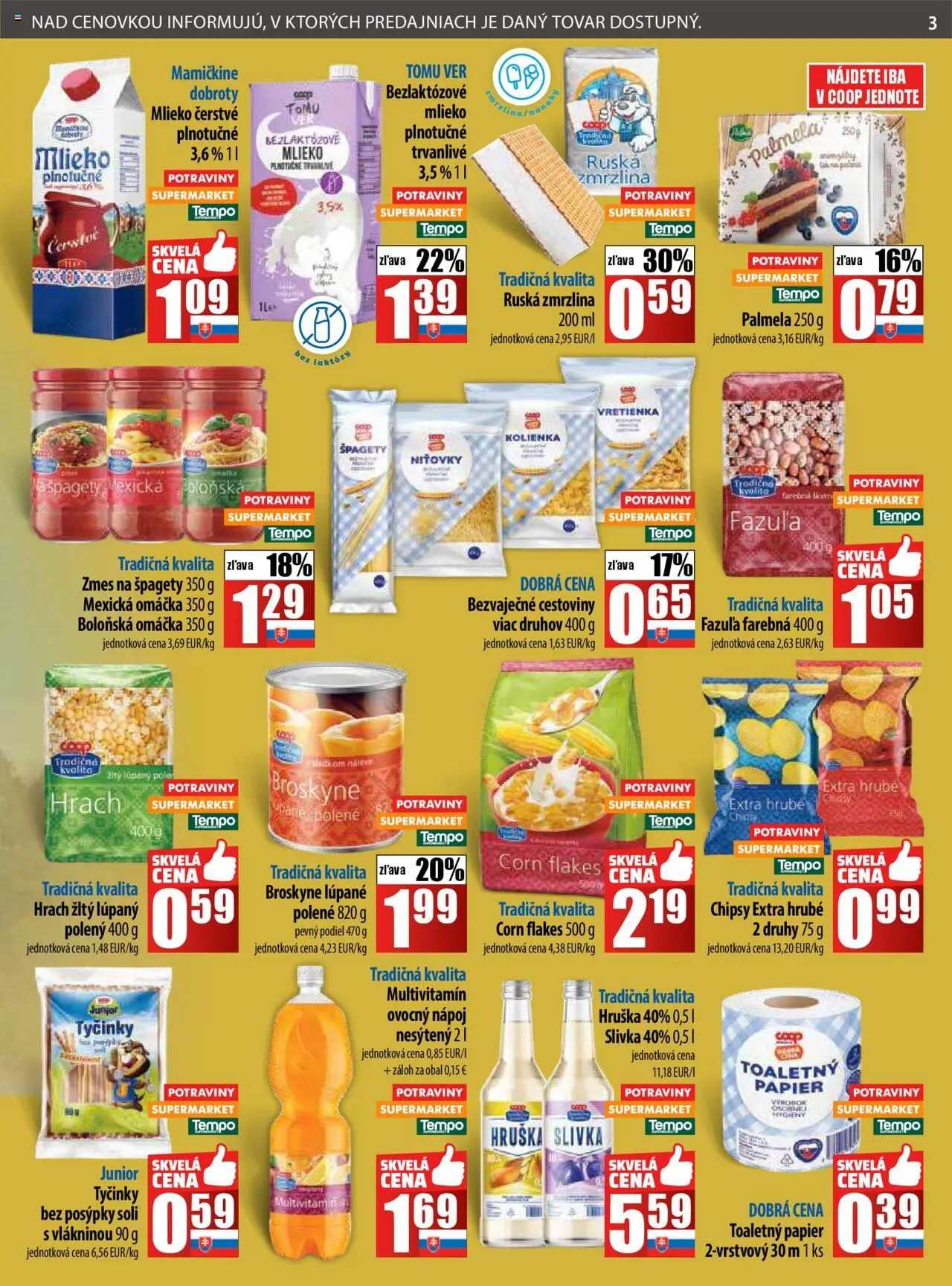 COOP Jednota leták │ platný od 31.07.2025 | Strana: 3 | Produkty: Cestoviny, Zmrzlina, Chipsy, Špagety