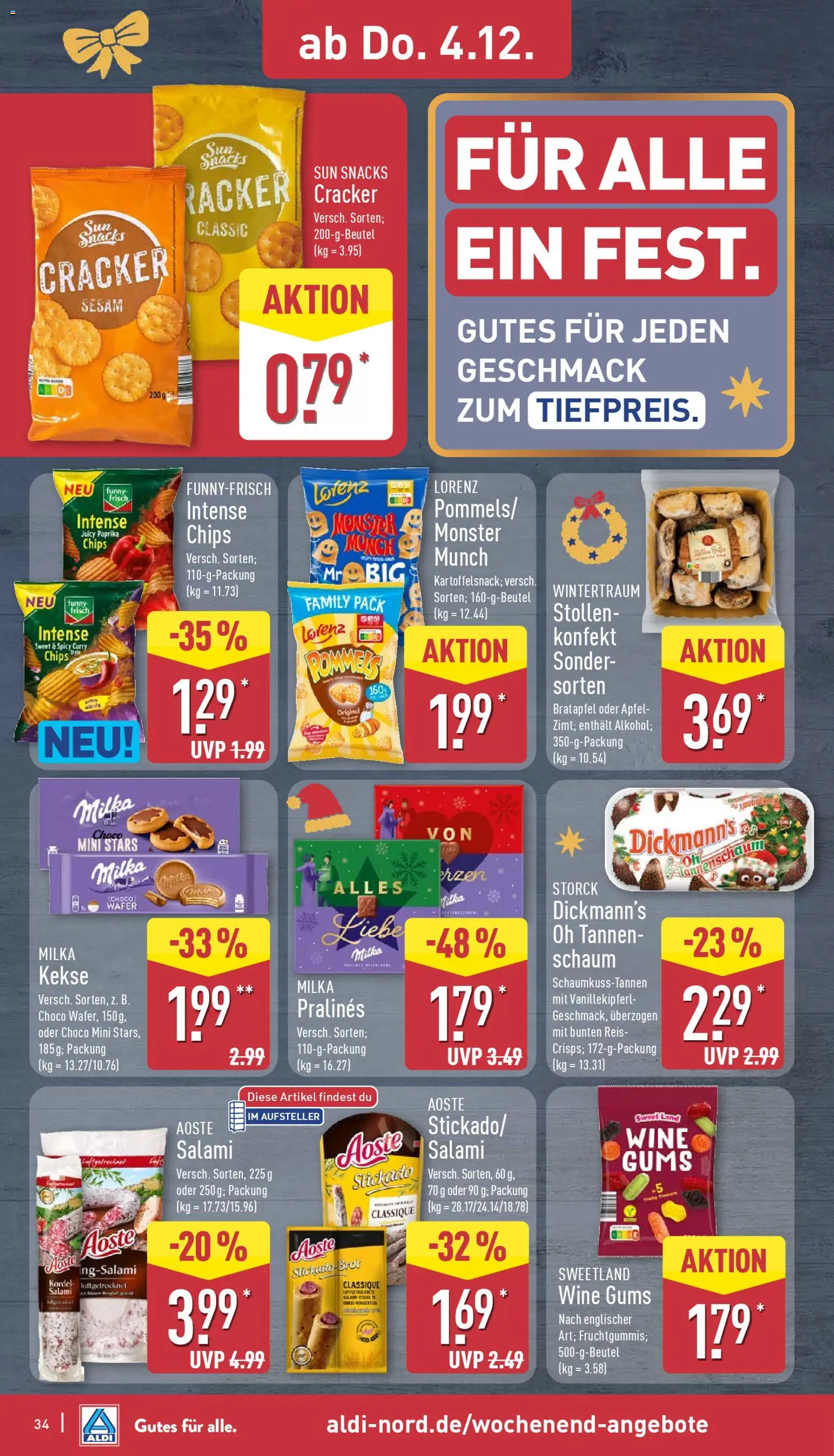 Aldi Prospekt 	 – gültig ab 01.12.2025 | Seite: 34 | Produkte: Äpfel, Milka, Salami, Chips