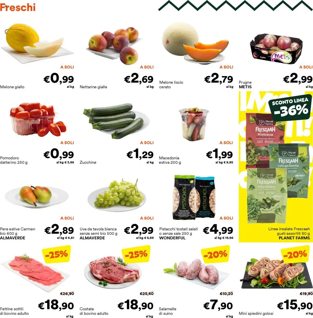 Volantino Unes del 13.08.2025 | Pagina: 2 | Prodotti: Bovino, Sale, Pistacchi, Spiedini