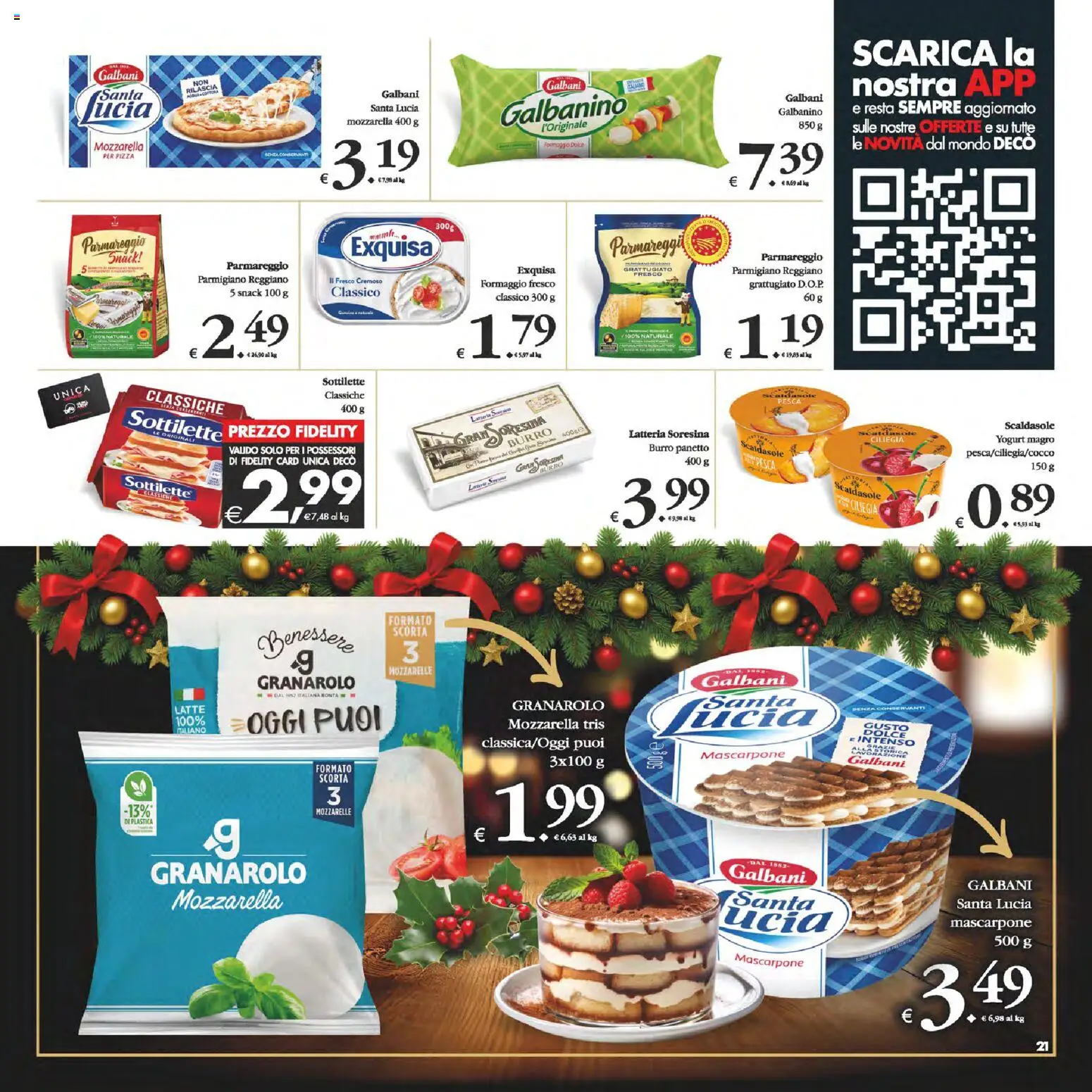 Volantino Decò del 16.12.2025 | Pagina: 21 | Prodotti: Yogurt, Mozzarella, Formaggio, Burro