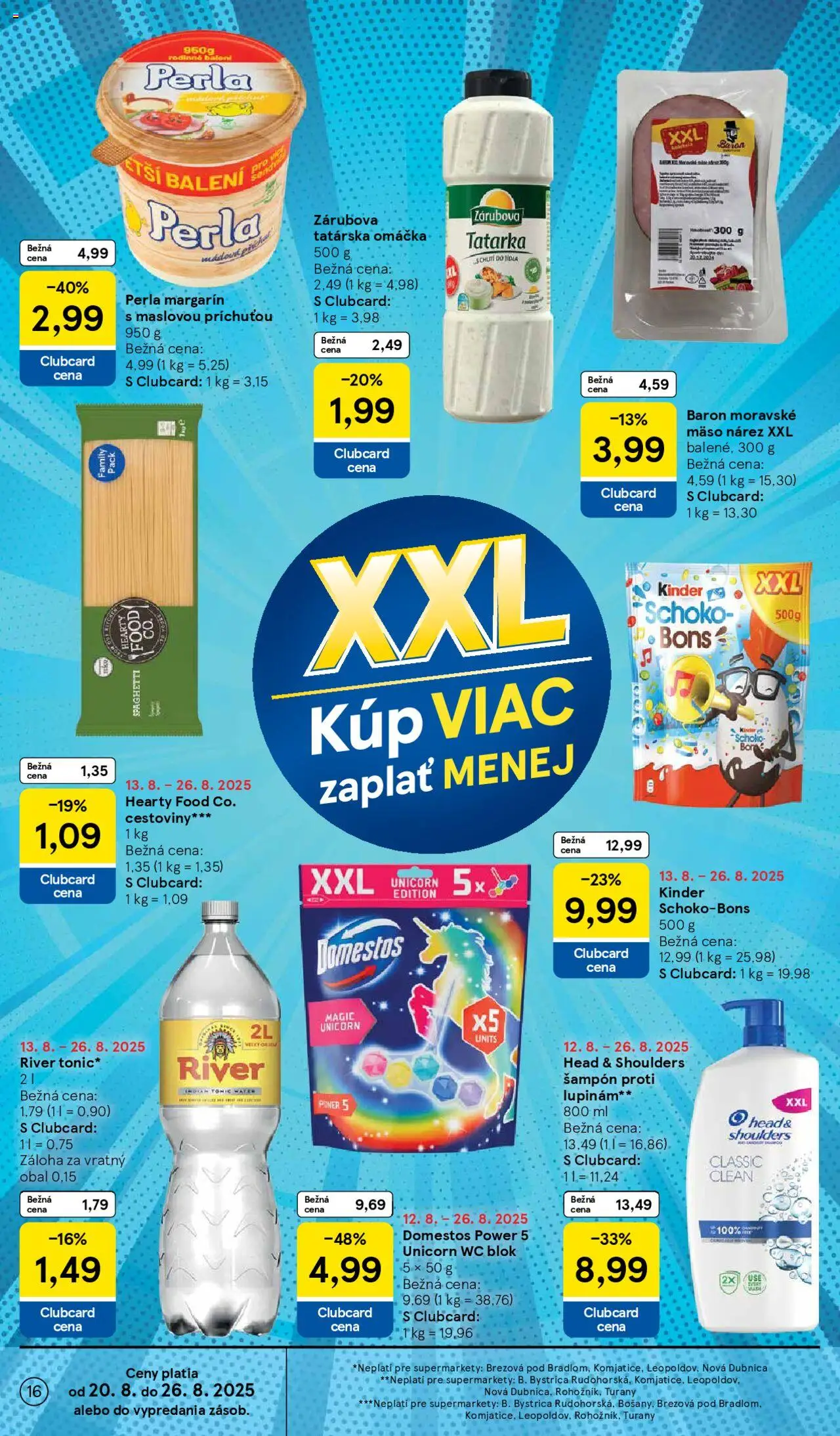 Tesco Supermarket - leták │ platný od 20.08.2025 | Strana: 16 | Produkty: Cestoviny, Šampón, Omáčka, Domestos