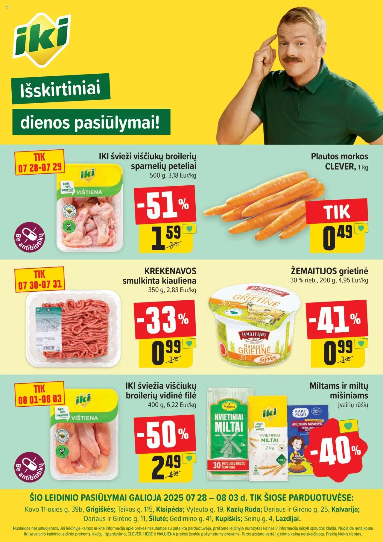 IKI - Leidinys - Specialūs pasiūlymai IKI parduotuvės klientams│galioja nuo 28.07.2025 | Puslapis: 1 | Prekių: Miltai, Vištiena, Grietinė, Morkos
