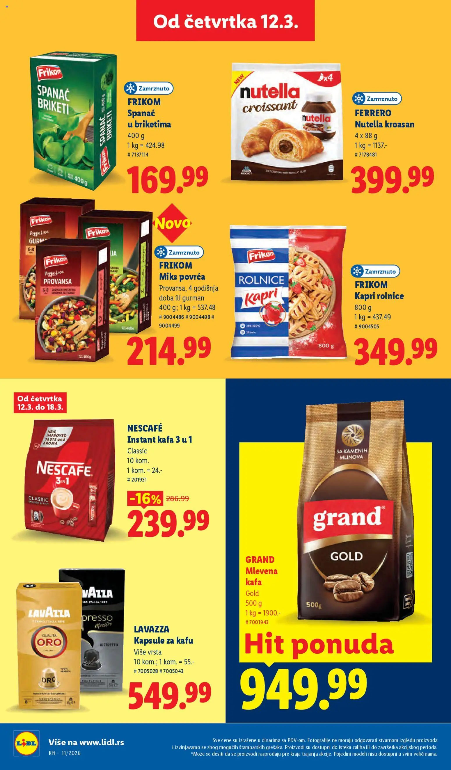Lidl katalog - važi od 12.03.2026 | Strana: 26 | Proizvode: Spanać, Instant kafa, Ferrero, Lavazza