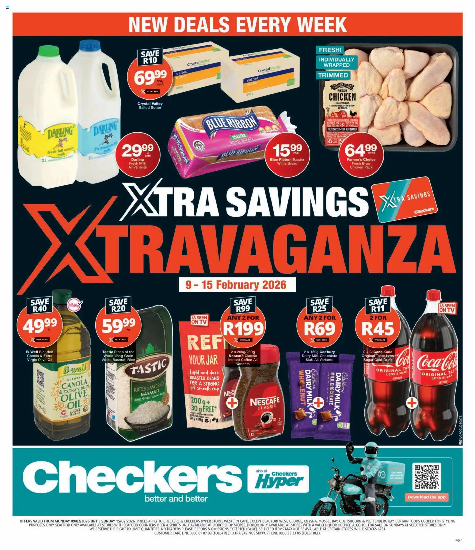 New Checkers catalogue – valid from 09.02.2026 | Page: 1 | Products: Beans, Oil, Chocolate, Beer
