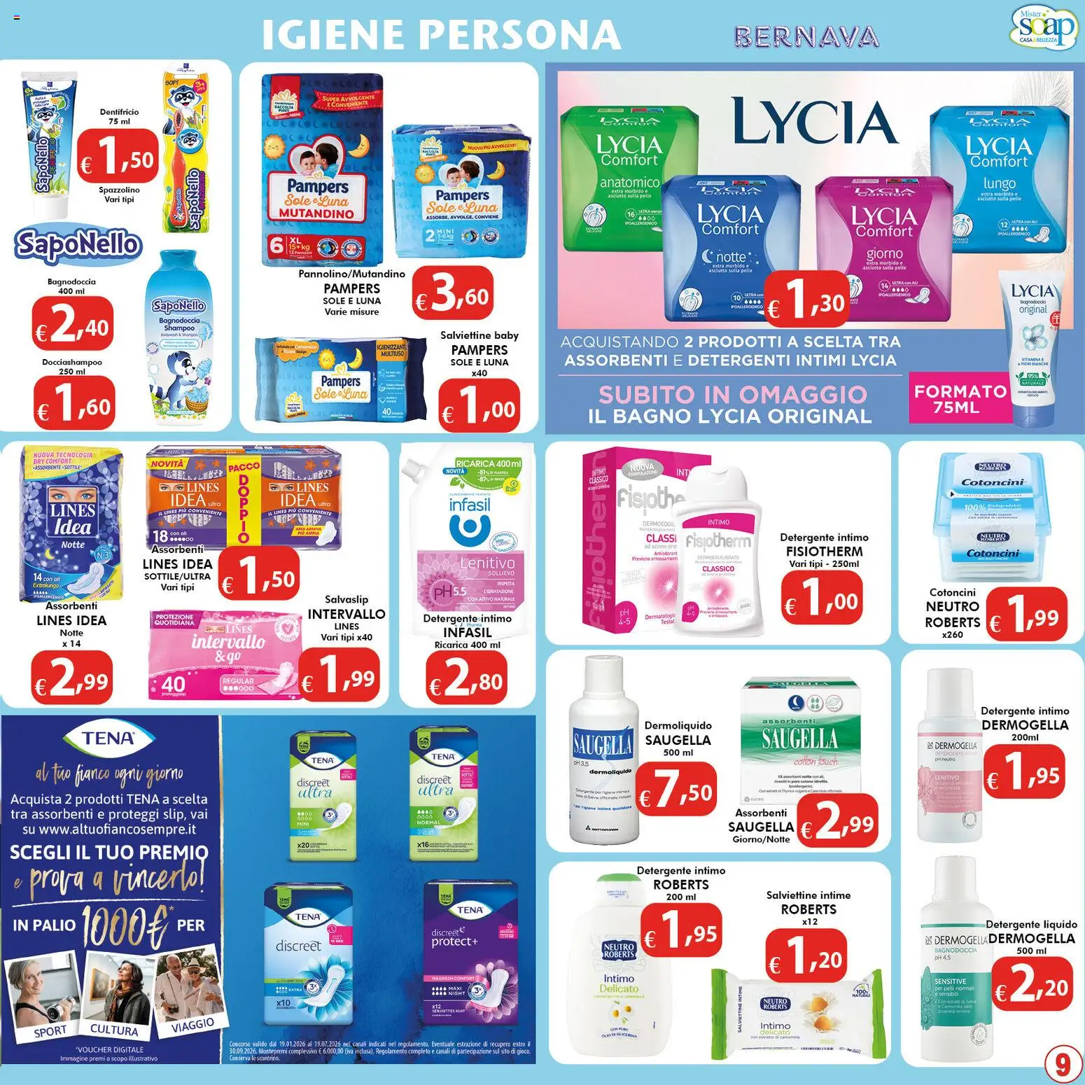 Volantino Bernava del 27.02.2026 | Pagina: 9 | Prodotti: Dentifricio, Detergente, Olio, Pampers