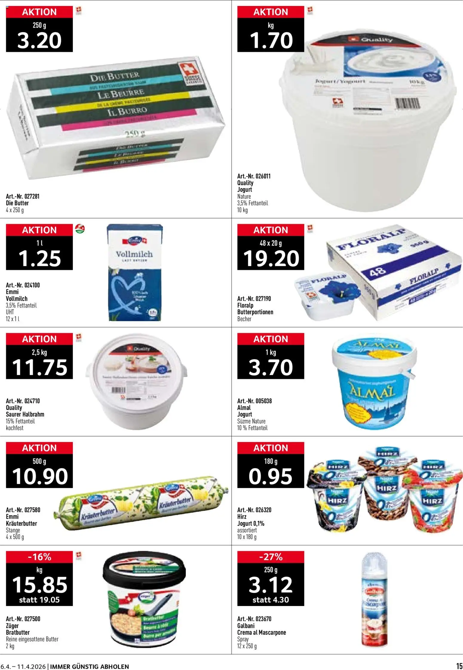 Prodega aktionen – gültig ab 06.04.2026 | Seite: 15 | Produkte: Mascarpone, Kräuterbutter, Butter, Saurer Halbrahm