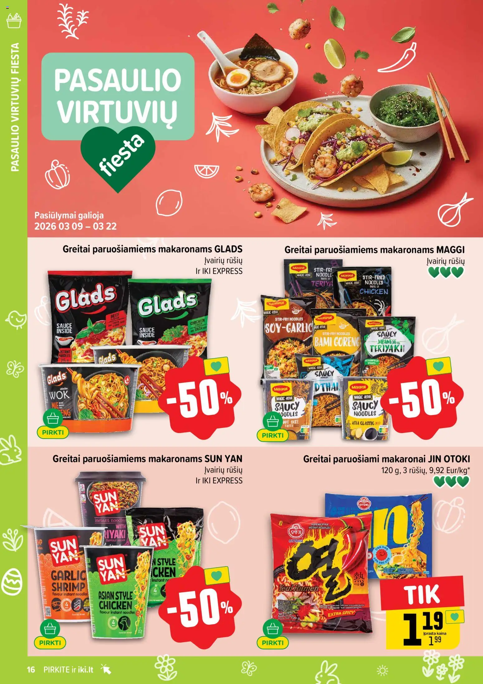 IKI akcijos nuo 16.03.2026 | Puslapis: 16 | Prekių: Greitai paruošiami makaronai, Makaronai