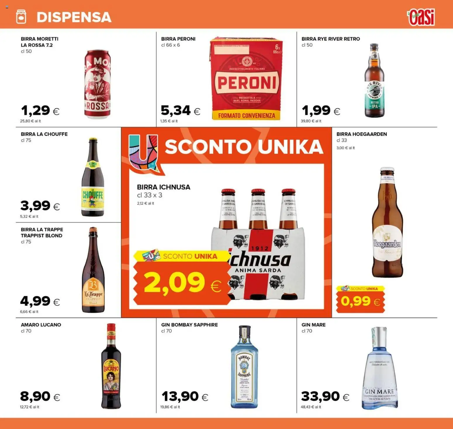 Volantino Oasi del 23.04.2026 | Pagina: 19 | Prodotti: Birra, Gin, Birra Moretti, Amaro