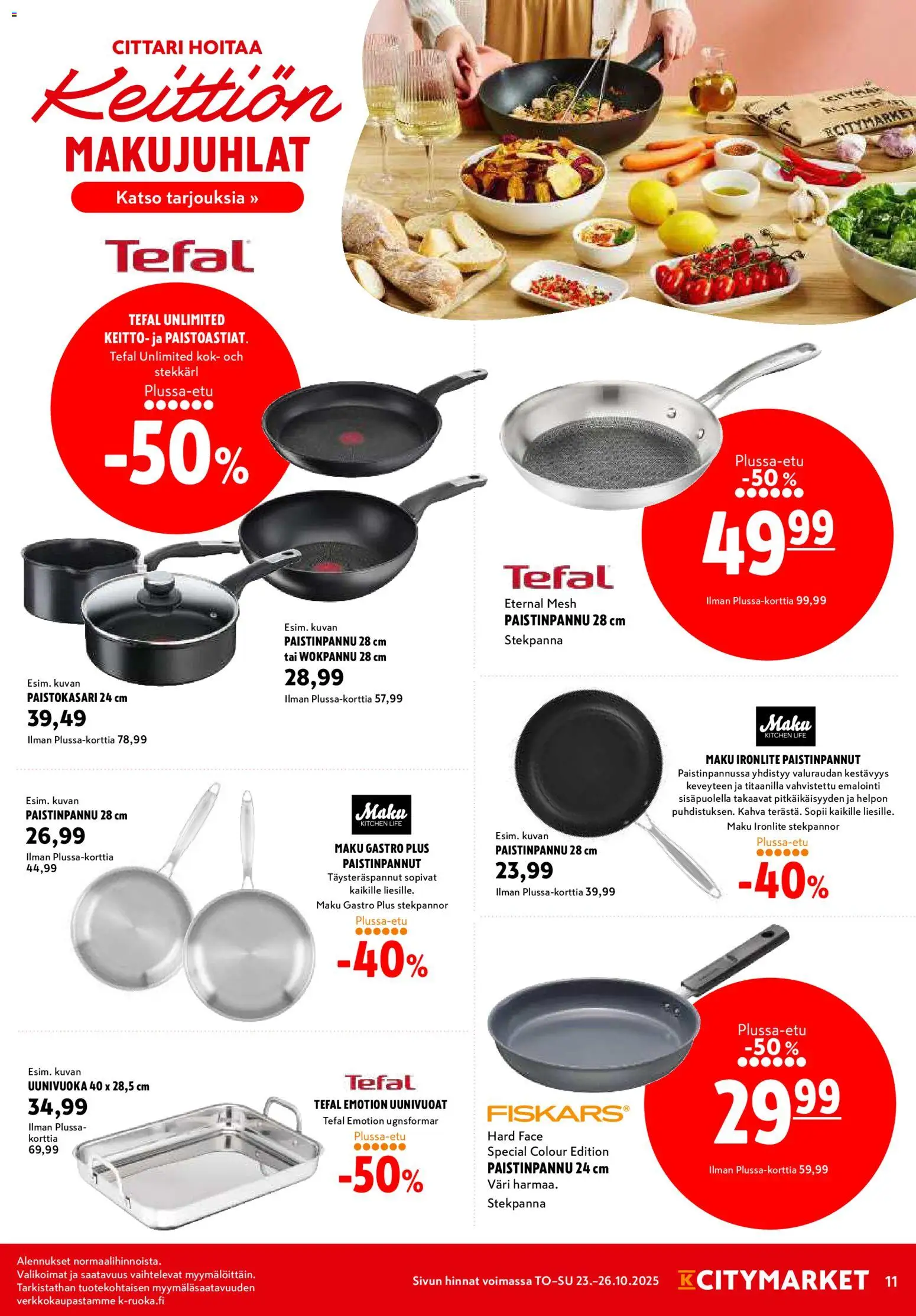 K-Citymarket tarjoukset – voimassa 23.10.2025 alkaen | Sivu: 11 | Tuotteet: Uunivuoka, Keitto, Paistinpannu