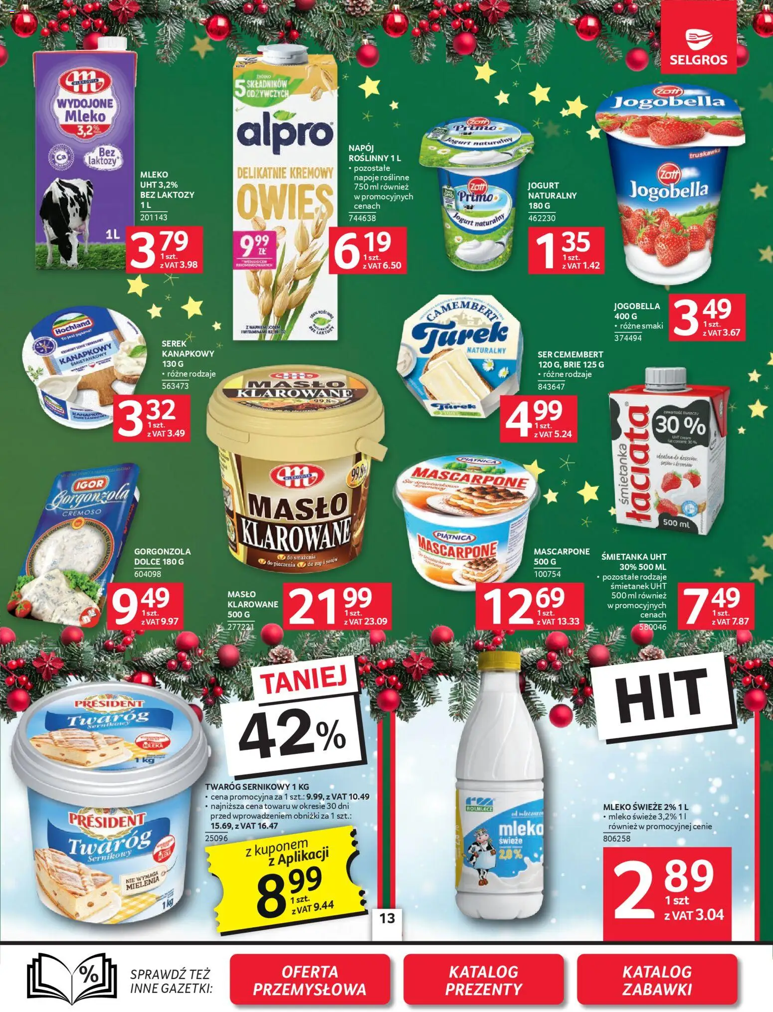 Selgros cash&carry Gazetka od 04.12.2025 | Strona: 13 | Produkty: Bez laktozy, Serek, Mleko, Gorgonzola