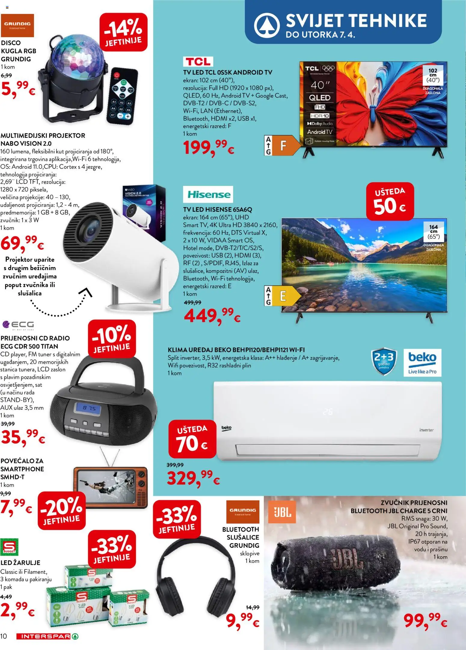 Interspar katalog | vrijedi od 04.03.2026 | Stranica: 10 | Proizvodi: Klima uređaj, Slušalice, Zvučnik, USB