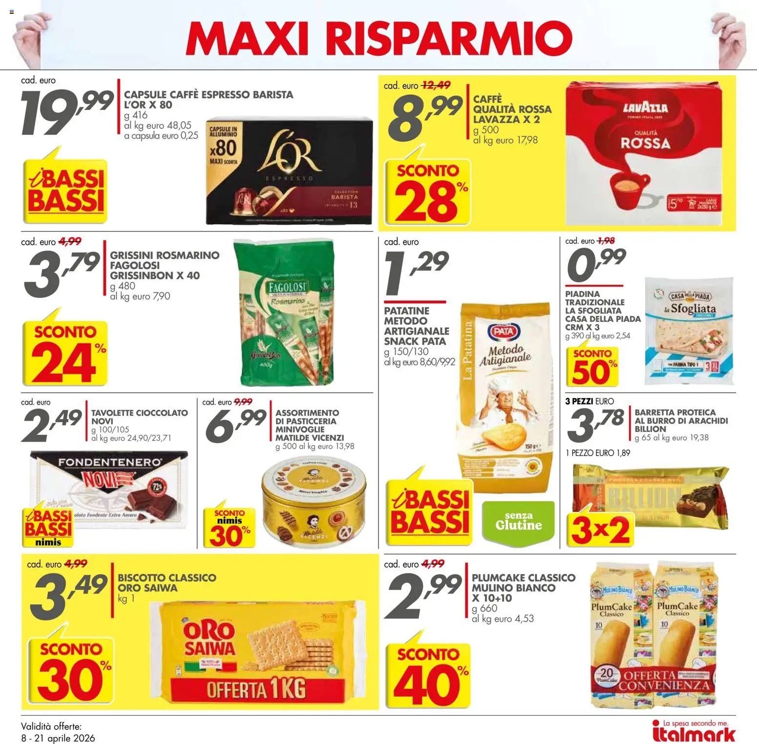 Volantino Italmark del 08.04.2026 | Pagina: 3 | Prodotti: Cioccolato, Burro, Farina, Plumcake