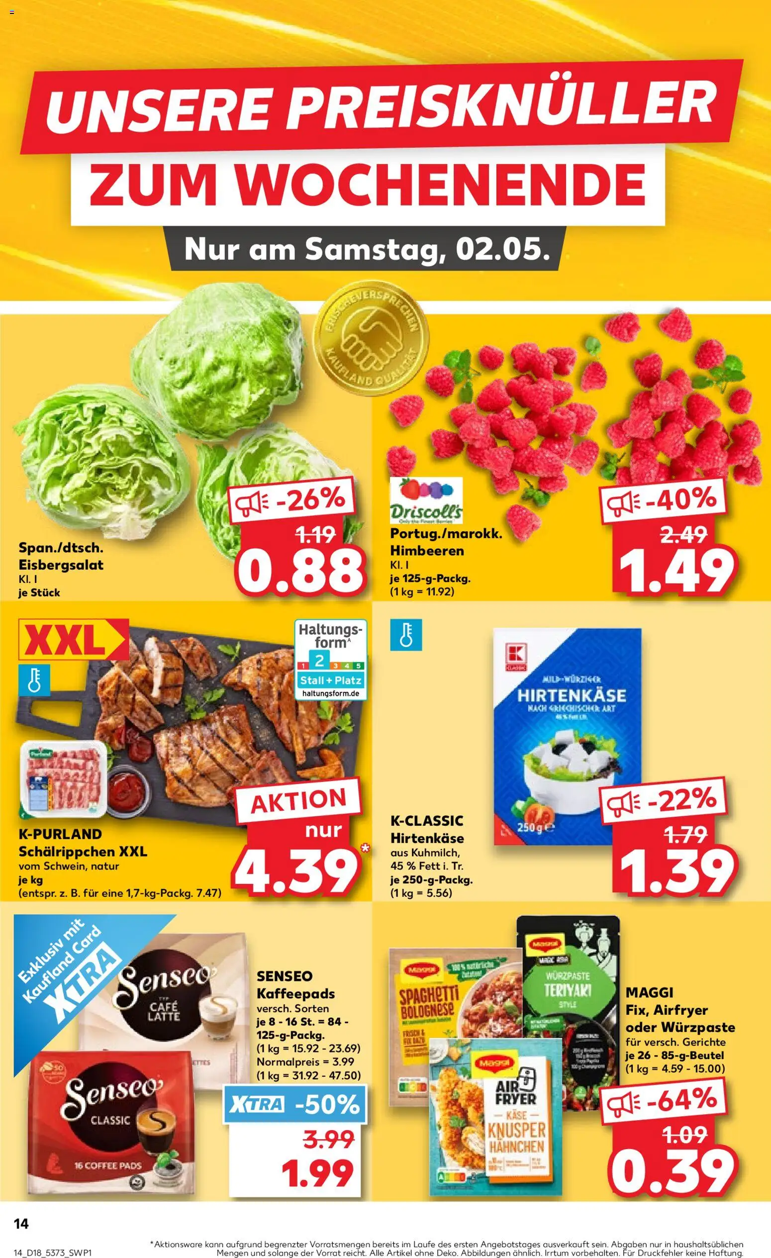 Kaufland Prospekt Kiel	 – gültig ab 30.04.2026 | Seite: 14 | Produkte: Kaffeepads, Hahnchen, Eisbergsalat, Senseo kaffeepads