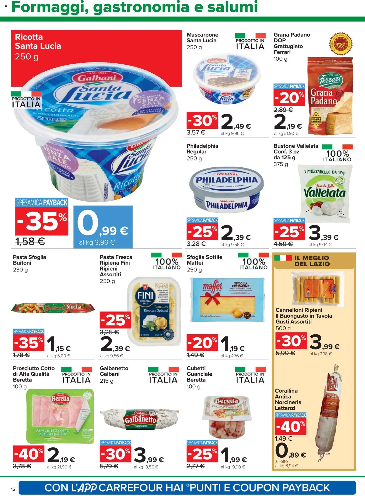 Volantino Carrefour del 24.03.2026 | Pagina: 12 | Prodotti: Prosciutto Cotto, Grana Padano, Ricotta, Tortelloni