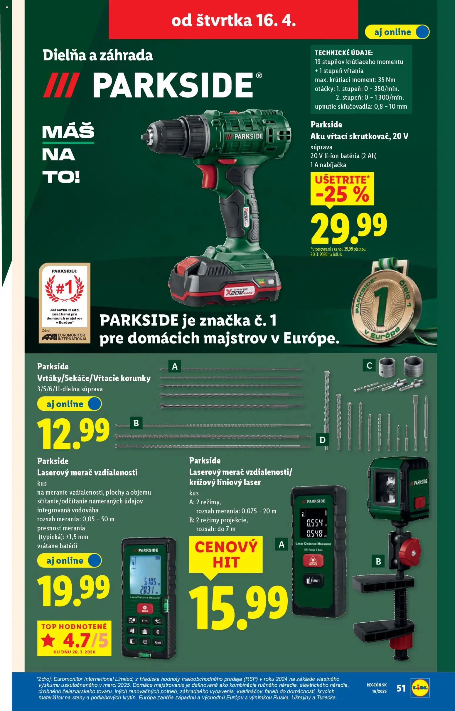 Nové Lidl akcie – leták je platný od 13.04.2026 | Strana: 77 | Produkty: Laser, Laserový merač, Nabíjačka, Aku