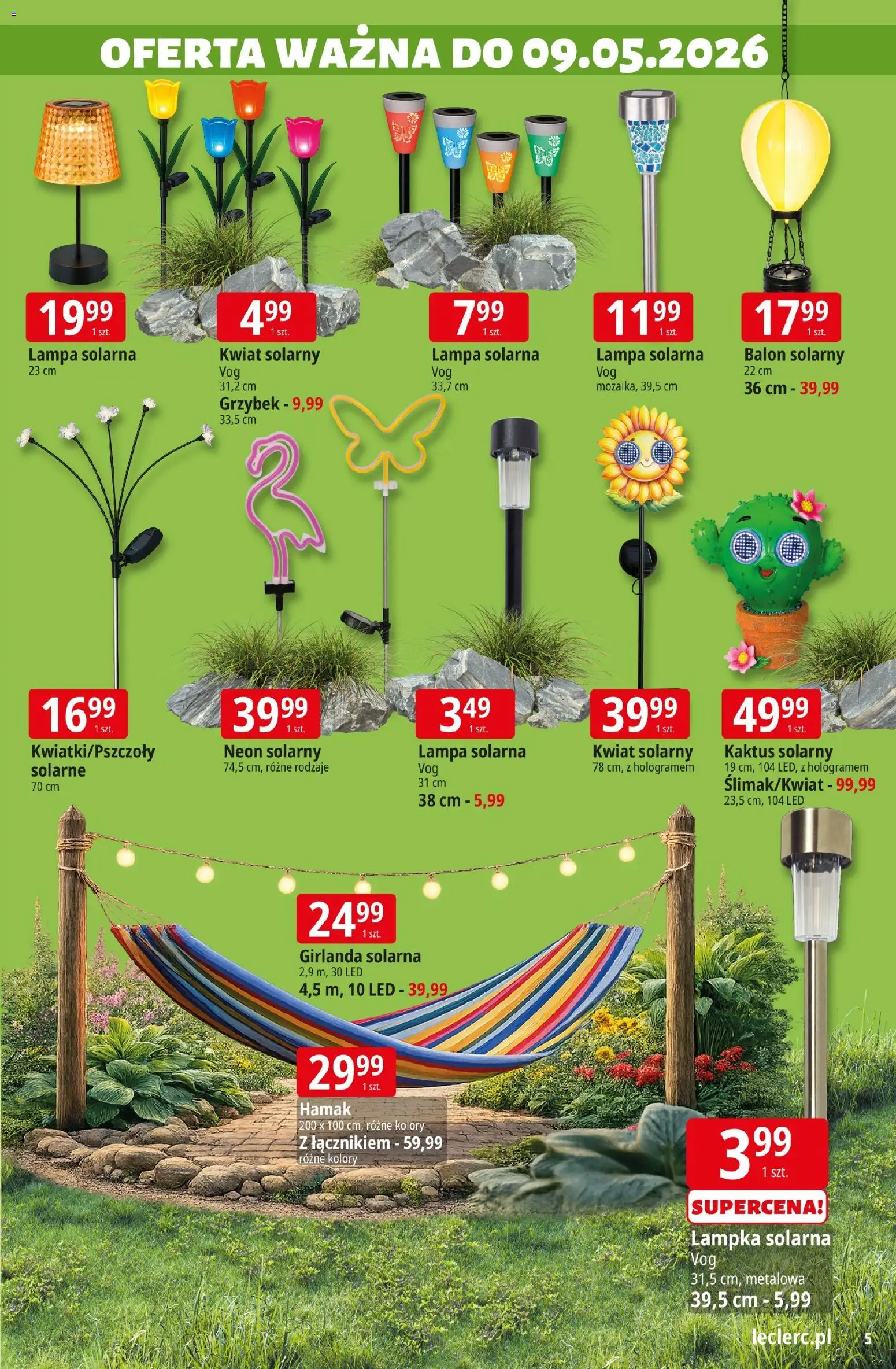 E.Leclerc gazetka - Radom od 21.04.2026 | Strona: 5 | Produkty: Lampa solarna, Lampa, Hamak