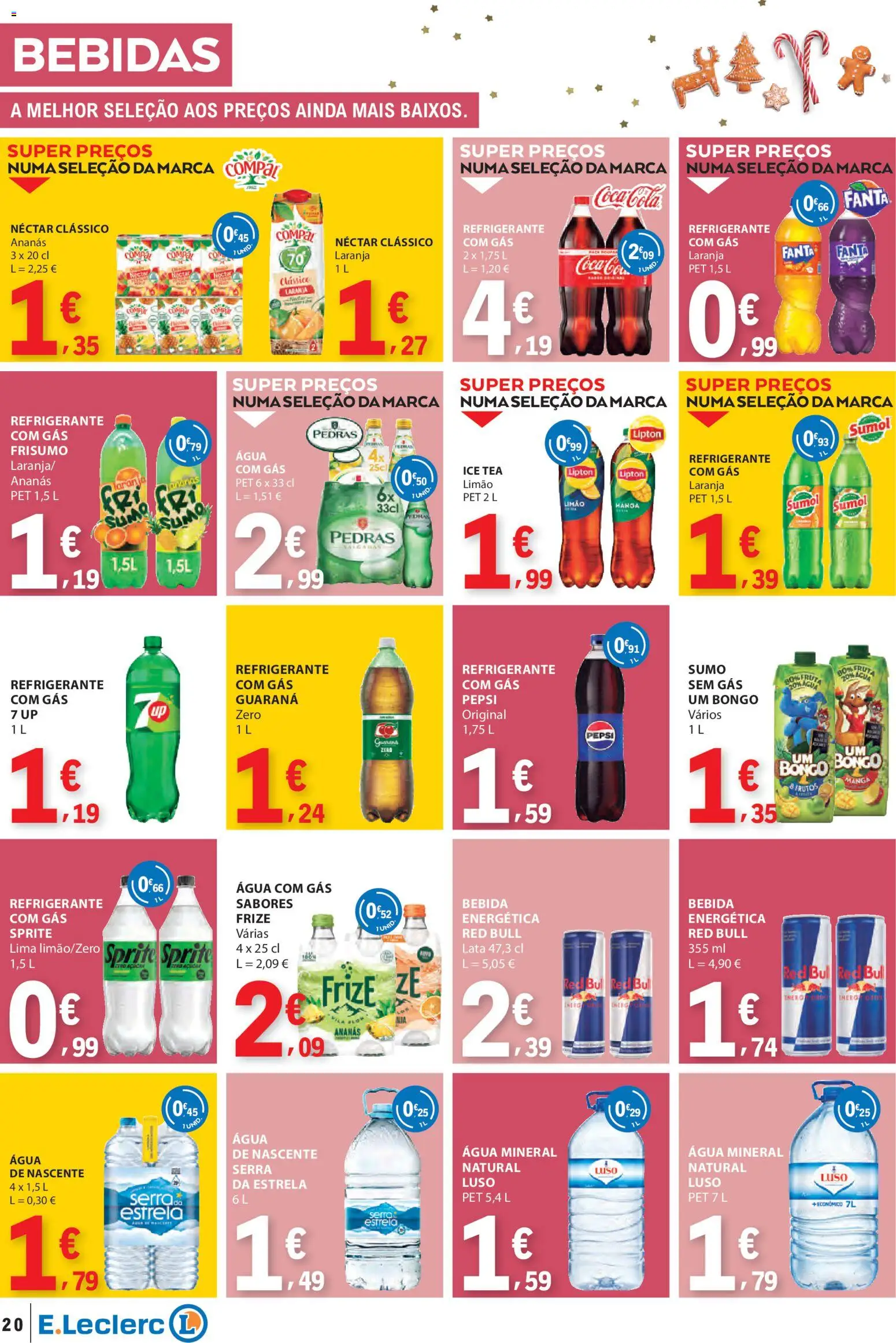 E.Leclerc folheto │ válido de 06.11.2025 | Página: 20 | Produtos: Agua, Refrigerante, Água mineral, Bebida
