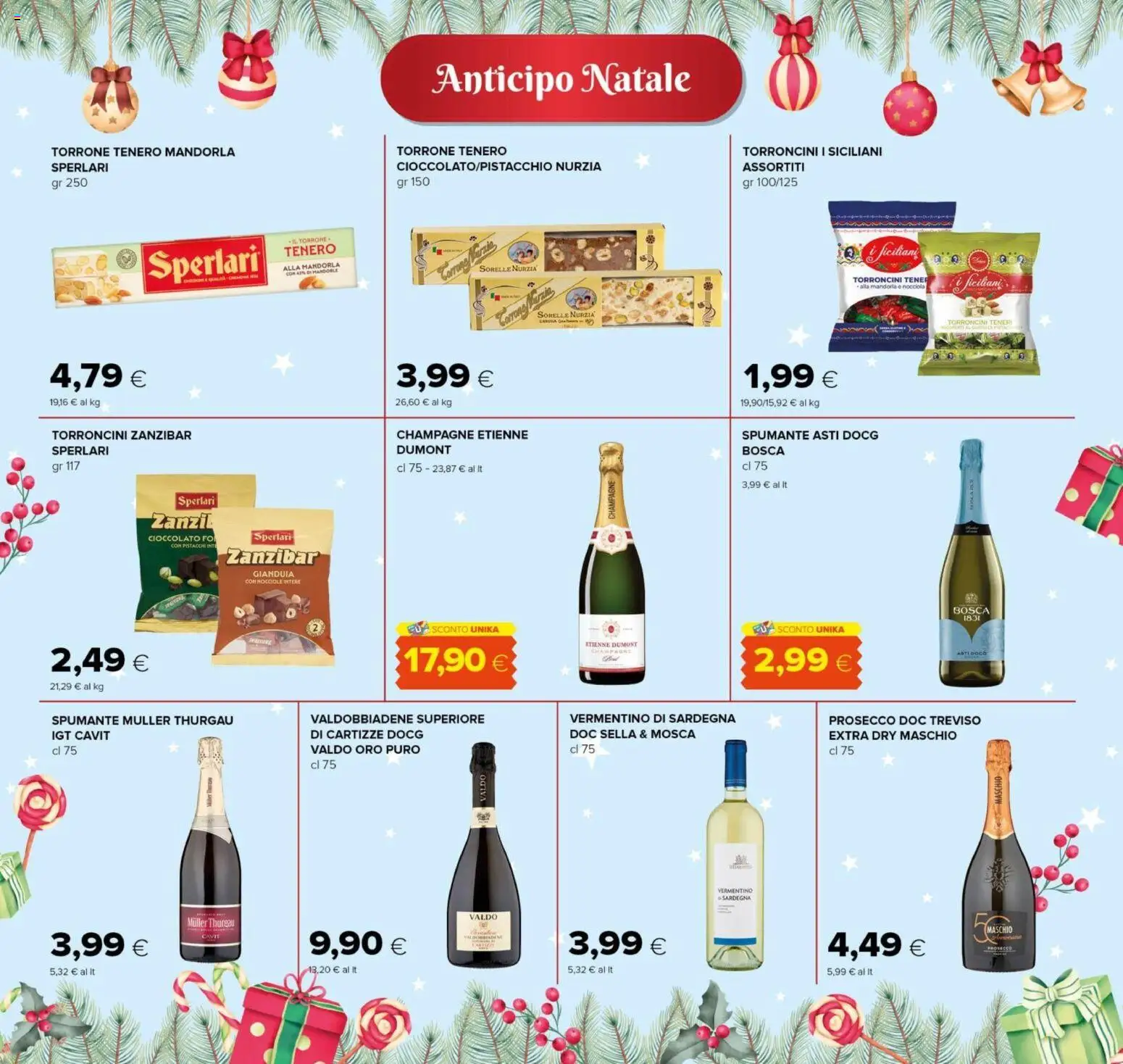 Volantino Oasi del 01.12.2025 | Pagina: 5 | Prodotti: Prosecco, Mandorle, Champagne, Torroncini