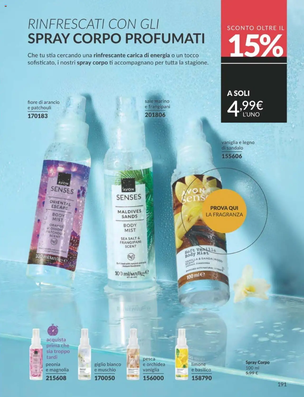 Volantino Avon del 01.09.2025 | Pagina: 191 | Prodotti: Pesca, Body, Basilico, Orchidea