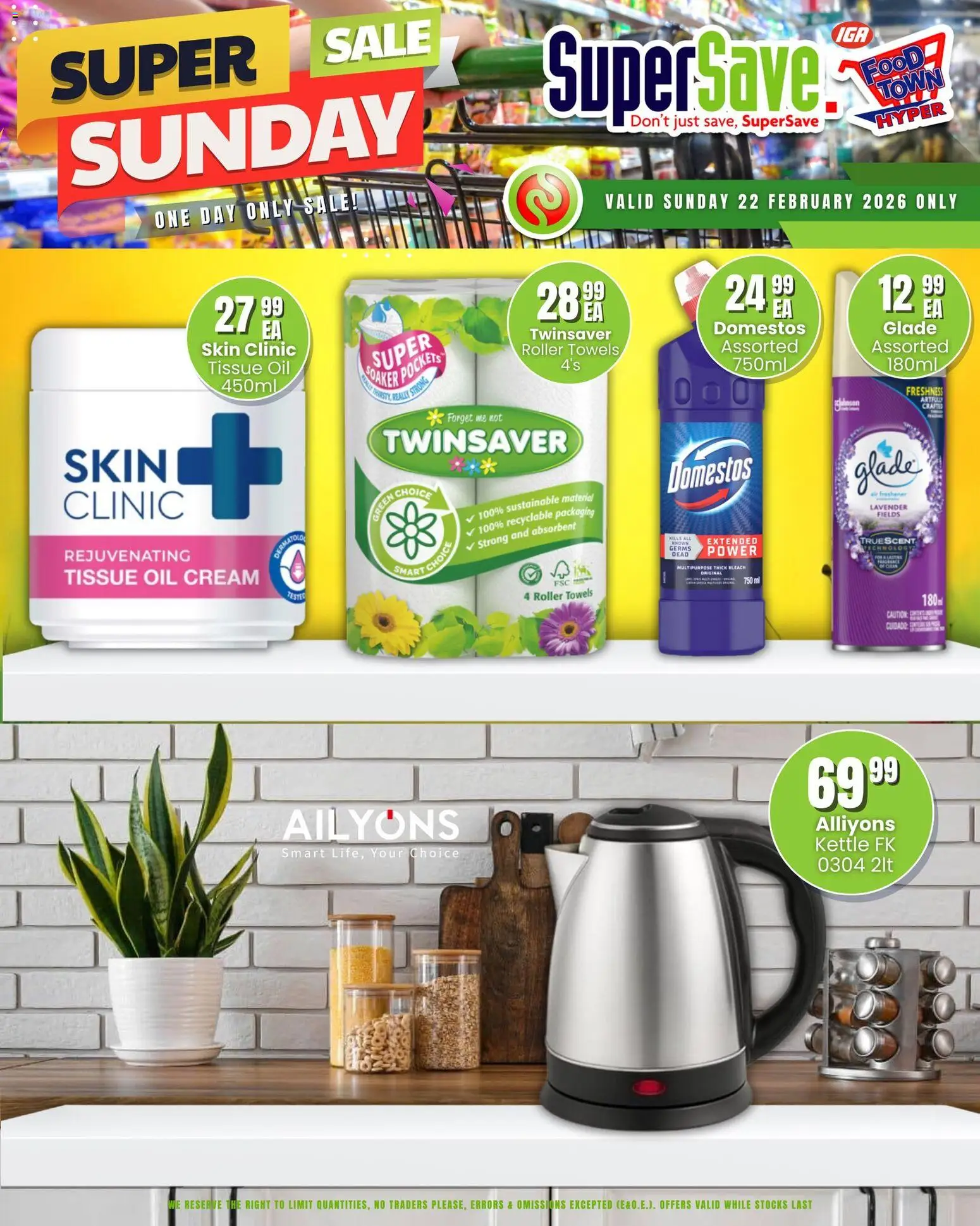 New Super Save catalogue – valid from 22.02.2026 | Page: 9 | Products: Tissue oil, Kettle, Bleach, Oil