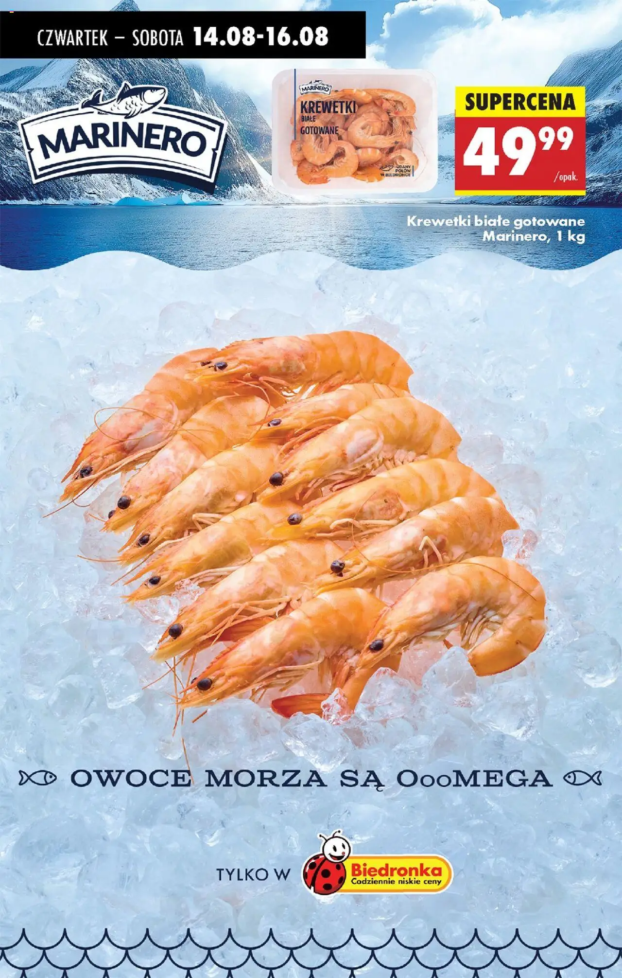Biedronka gazetka - Oferta w tym tygodniu od 14.08.2025 | Strona: 43 | Produkty: Krewetki, Krewetki białe, Owoce, Owoce morza