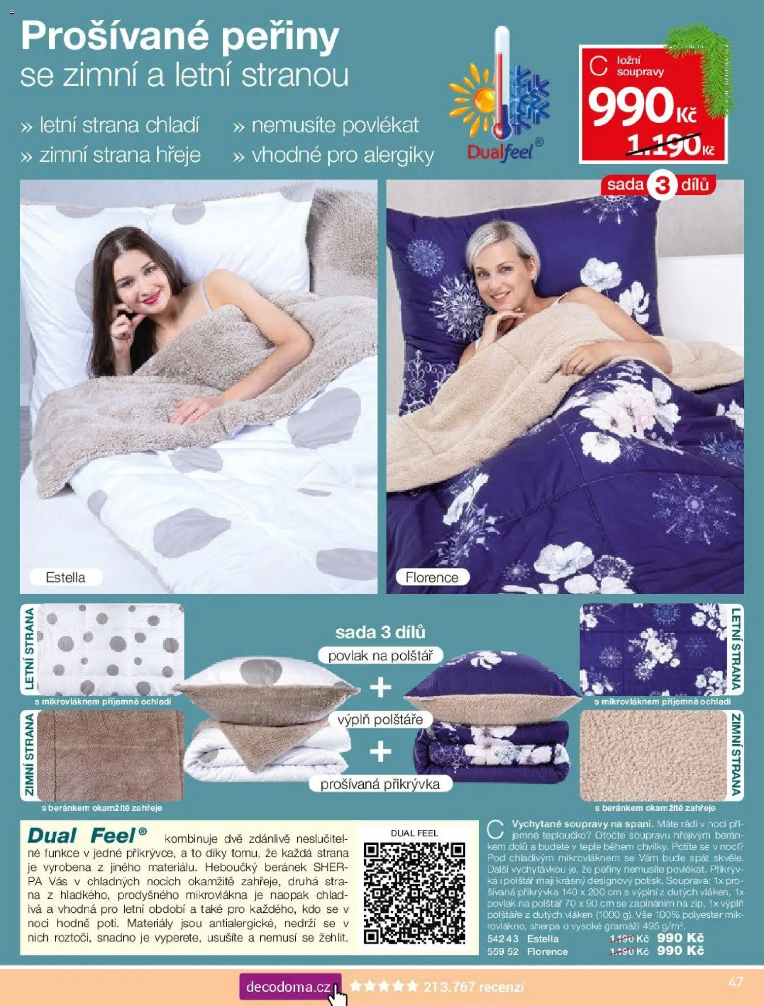 Decodoma katalog od 10.11.2025 | Strana: 47 | Produkty: Polštáře, Peřiny, Povlak na polštář, Polštář