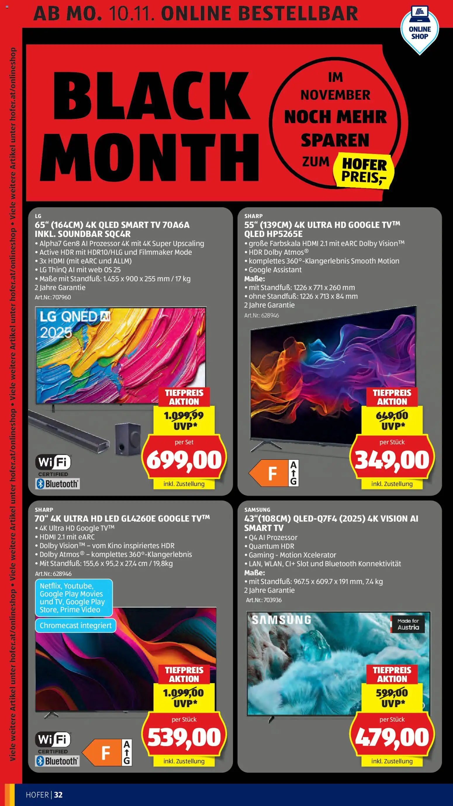 Hofer AT akciós ujság - amely érvényes a következő dátumtól: 07.11.2025 | Oldal: 38 | Termékek: Videó, Smart tv, Samsung, Soundbar