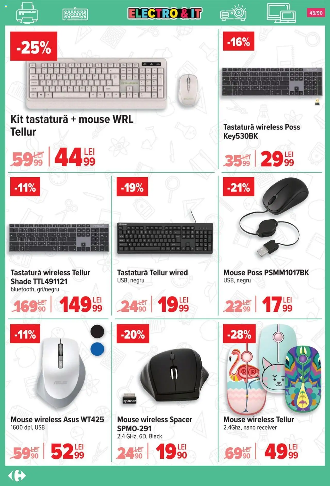 Carrefour catalog - Începe școala – valabil de la 13.08.2025 | Pagină: 46 | Produse: Mouse, Tastatură, Usb