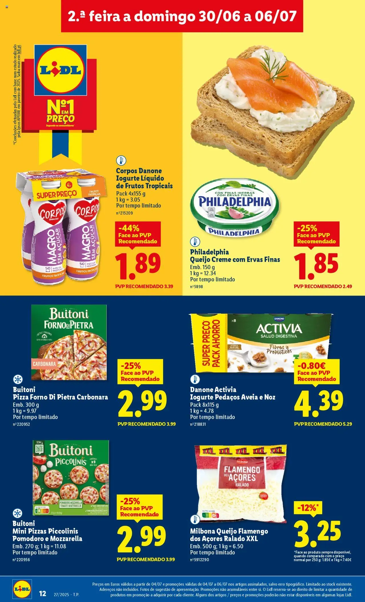 Lidl folheto │ válido de 30.06.2025 | Página: 12 | Produtos: Aveia, Queijo creme, Cream cheese, Iogurte