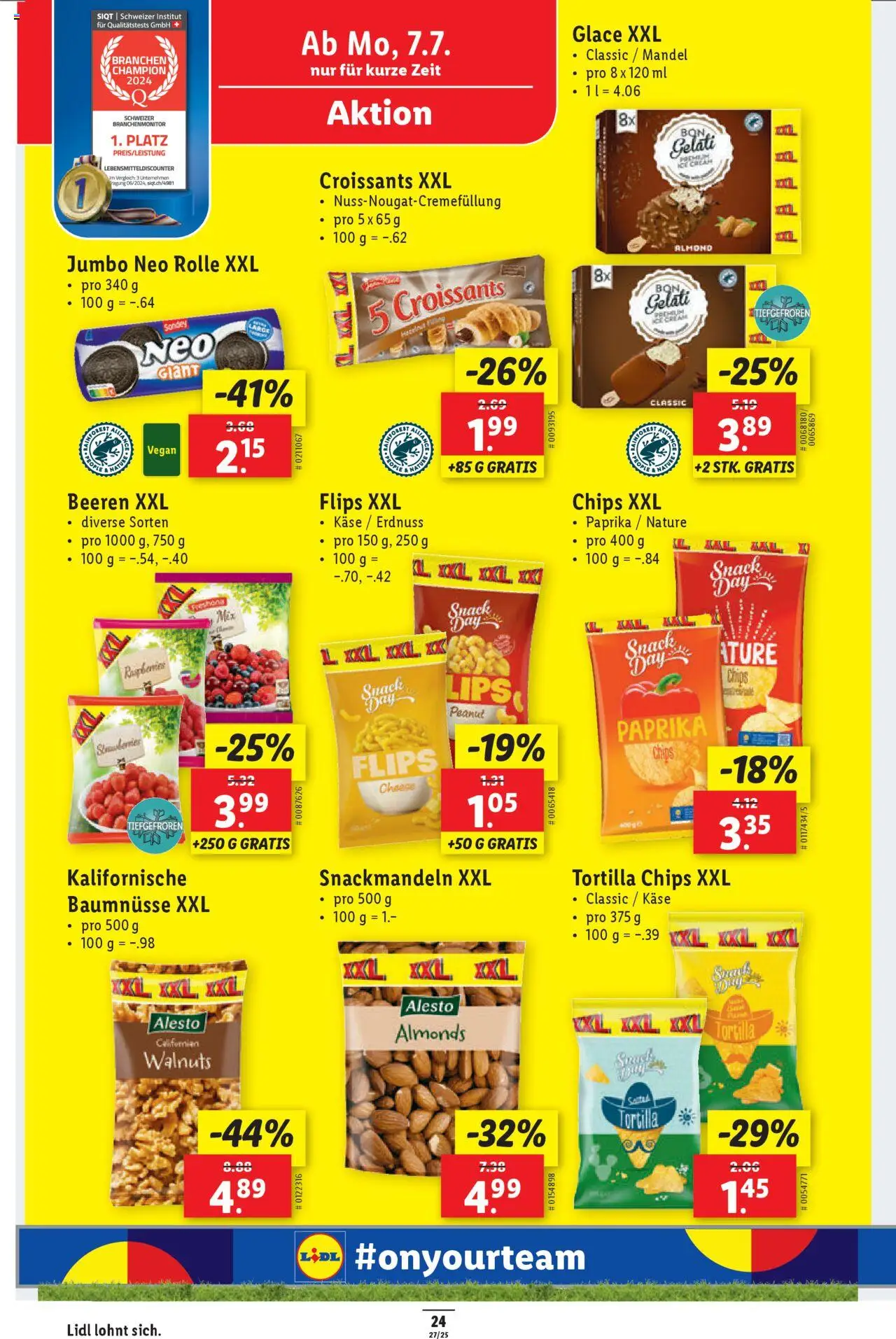Lidl Aktionen ab 03.07.2025 | Seite: 24 | Produkte: Glace, Käse, Chips