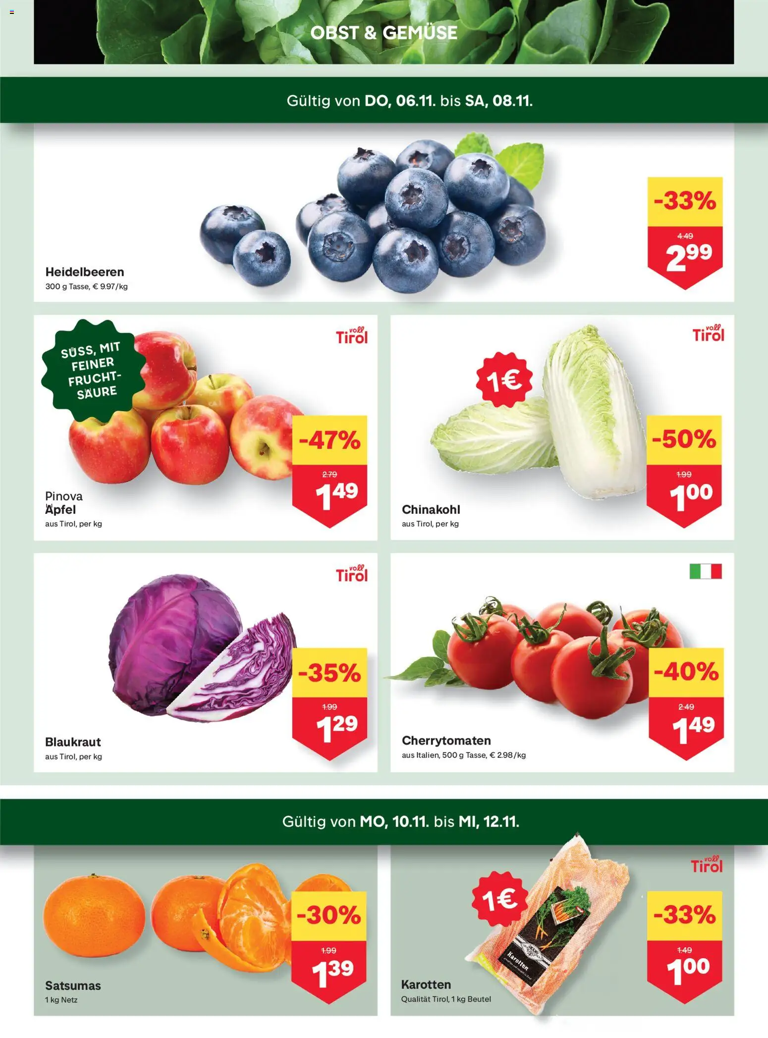 MPREIS Absam gültig ab 06.11.2025 | Seite: 2 | Produkte: Gemüse, Obst, Chinakohl, Äpfel