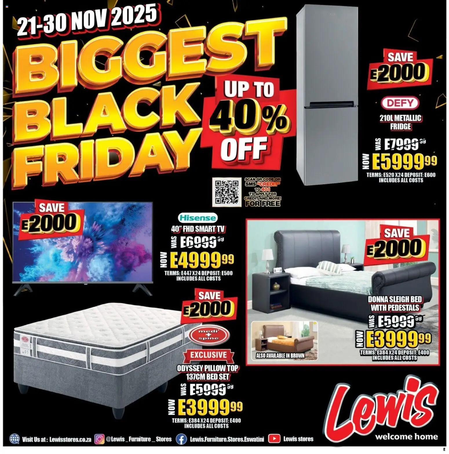 New Lewis Stores catalogue – valid from 21.11.2025 | Page: 1 | Products: Bed, Pillow, TV, Fridge