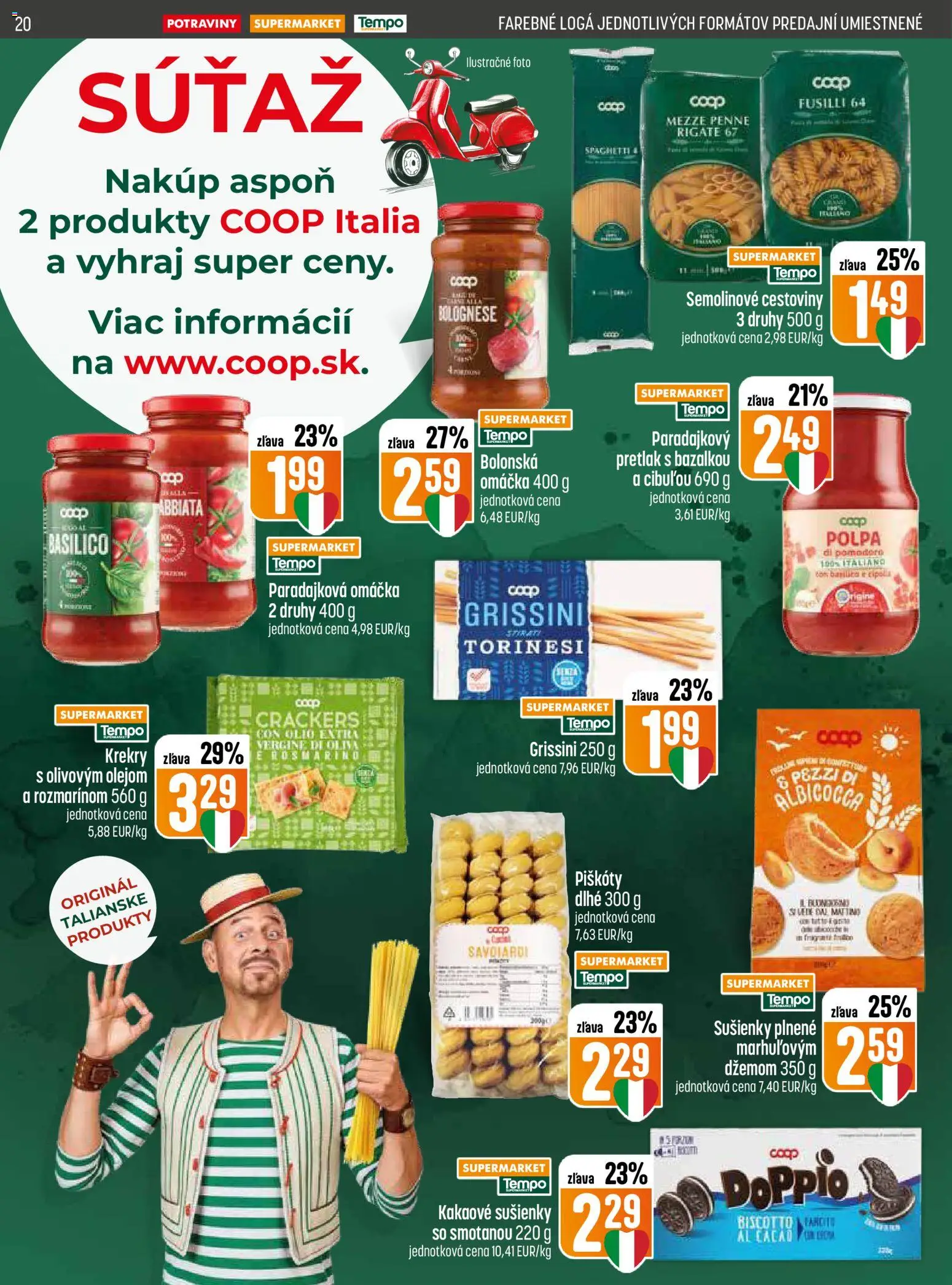 Nové COOP Jednota akcie – leták je platný od 22.01.2026 | Strana: 20 | Produkty: Penne, Fusilli, Cestoviny, Omáčka