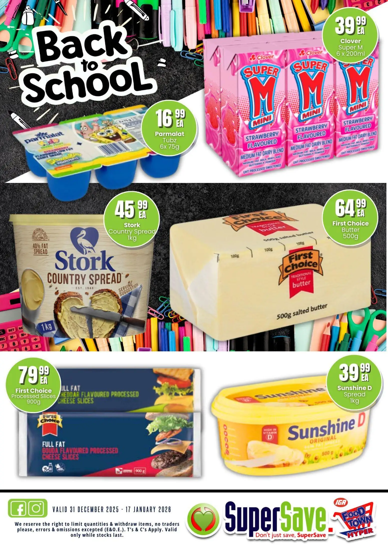 New Super Save catalogue – valid from 31.12.2025 | Page: 4 | Products: Milk, Butter, Powder, Dairy blend