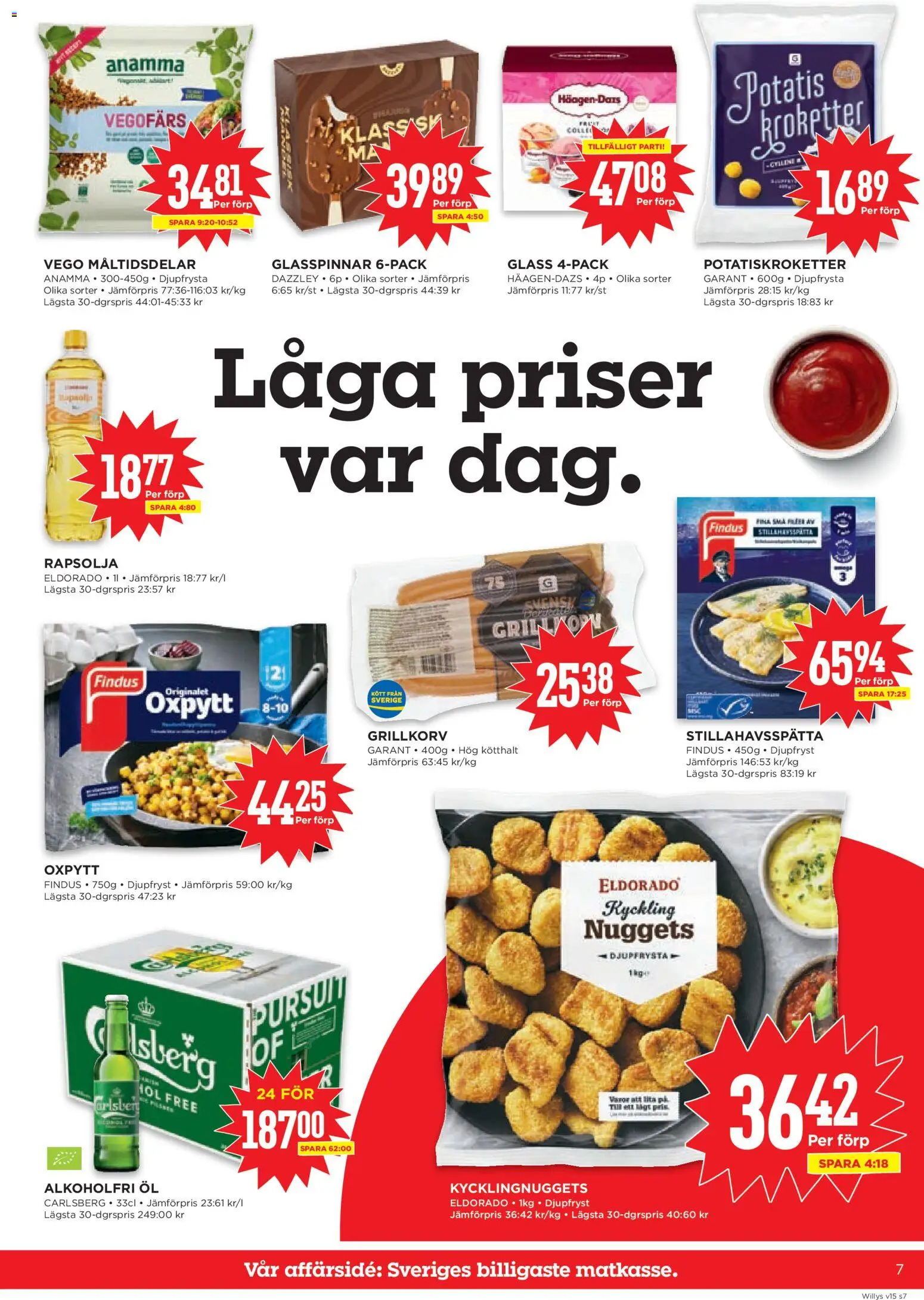 Willys reklamblad aktuell från 06.04.2026 | Sida: 7 | Produkter: Glasspinnar, Grillkorv, Öl, Glass