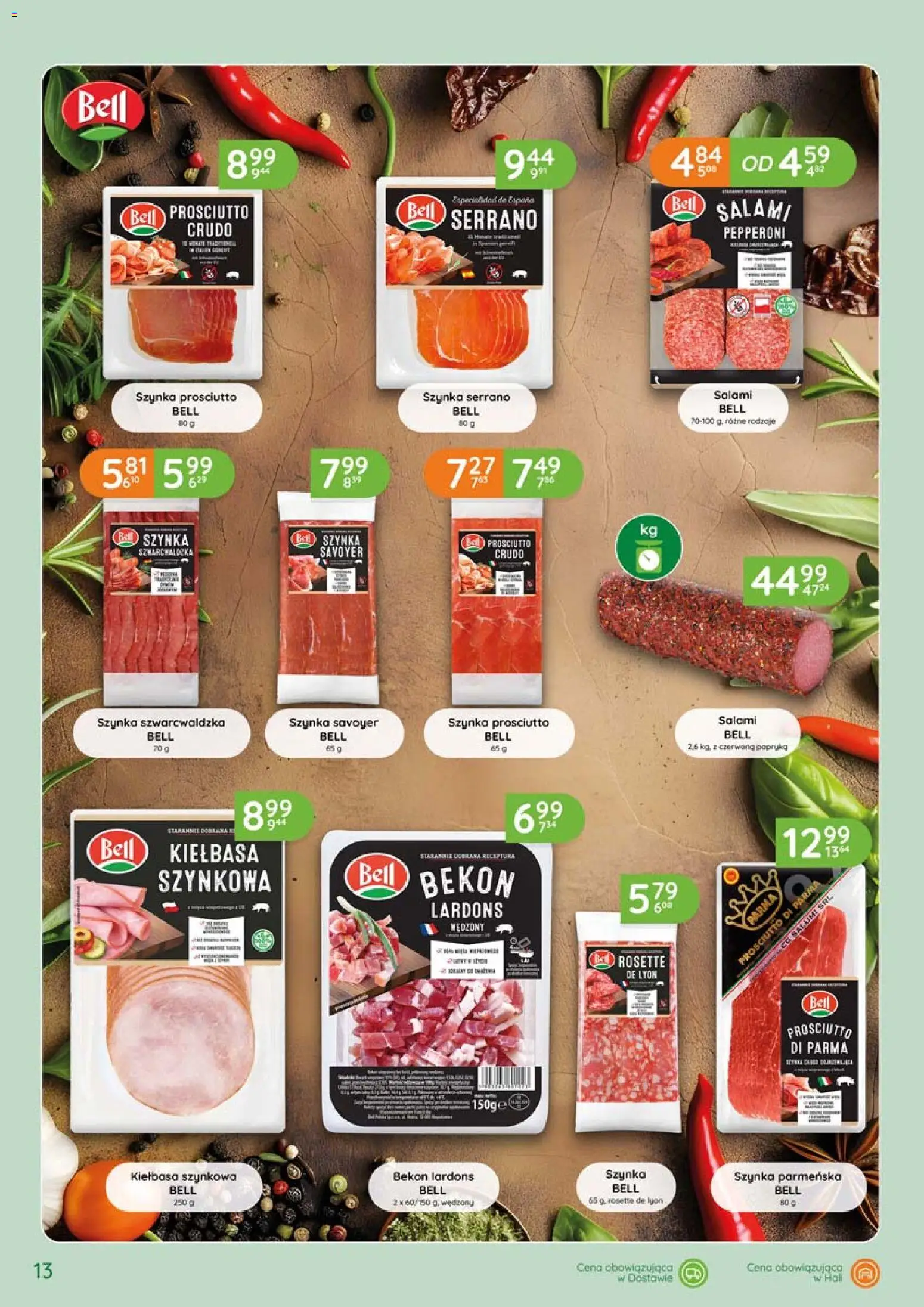 Eurocash gazetka - Katalog Wędlin od 02.04.2026 | Strona: 13 | Produkty: Kiełbasa, Bell, Szynka, Szynka serrano