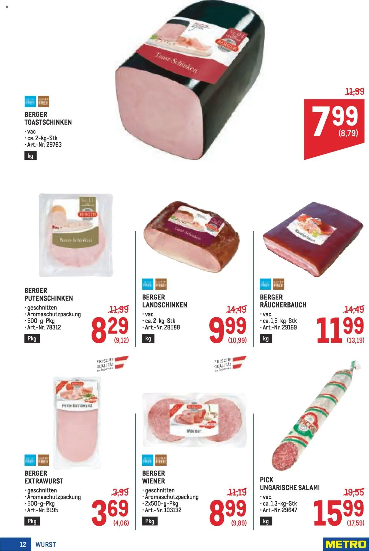 Metro Angebote Profi gültig ab 21.08.2025 | Seite: 12 | Produkte: Wurst, Salami, Schinken