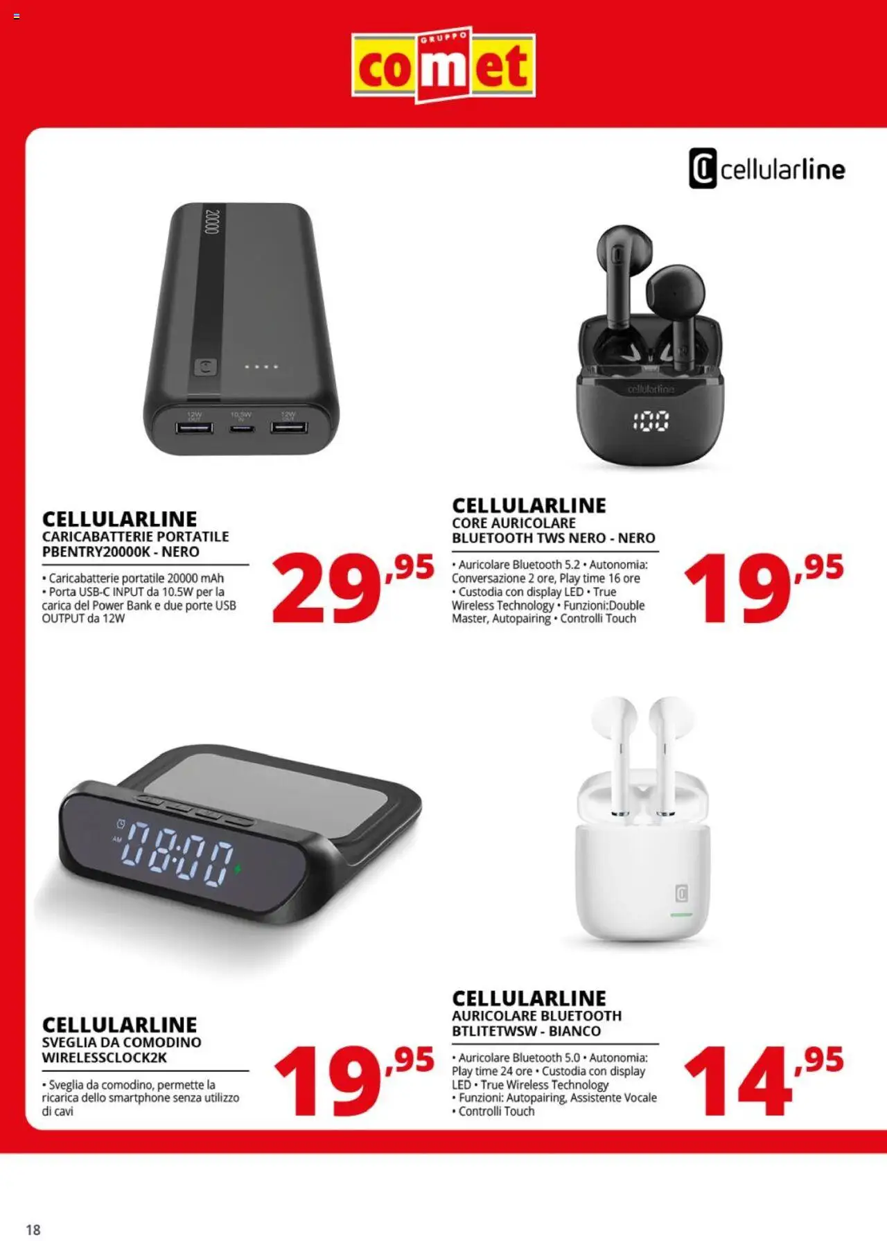 Volantino Comet del 25.08.2025 | Pagina: 18 | Prodotti: Power bank, Smartphone, Sveglia, Comodino