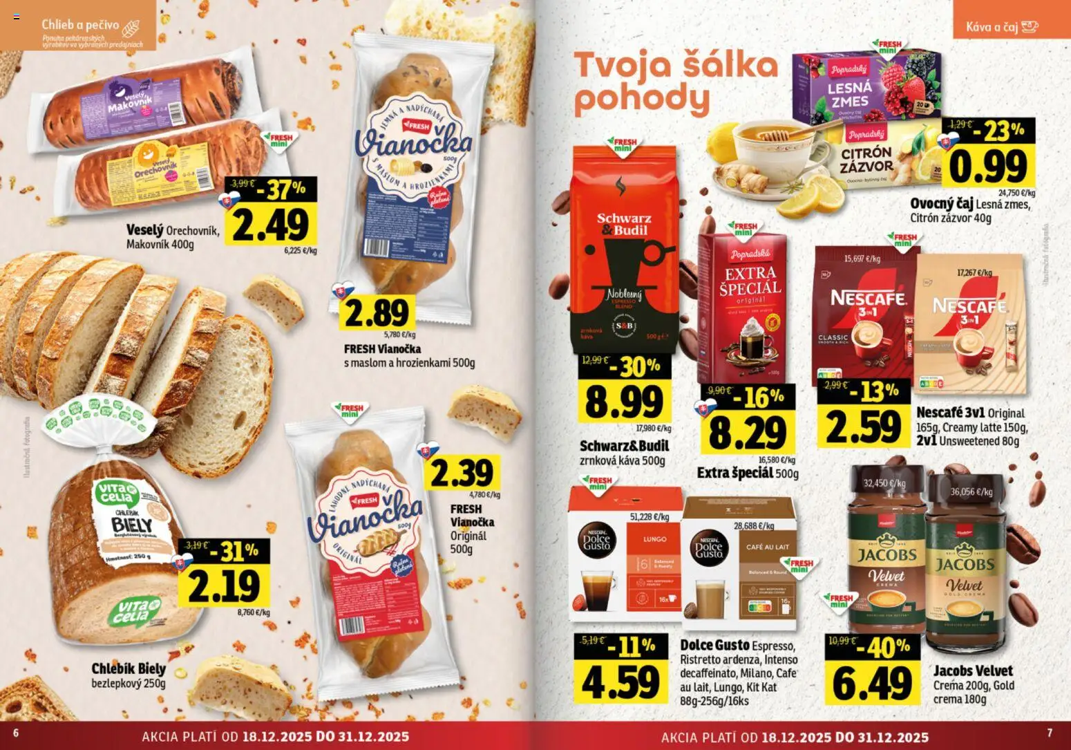 Nové Fresh akcie – leták je platný od 18.12.2025 | Strana: 4 | Produkty: Dolce Gusto, Zázvor, Vianočka, Zrnková káva