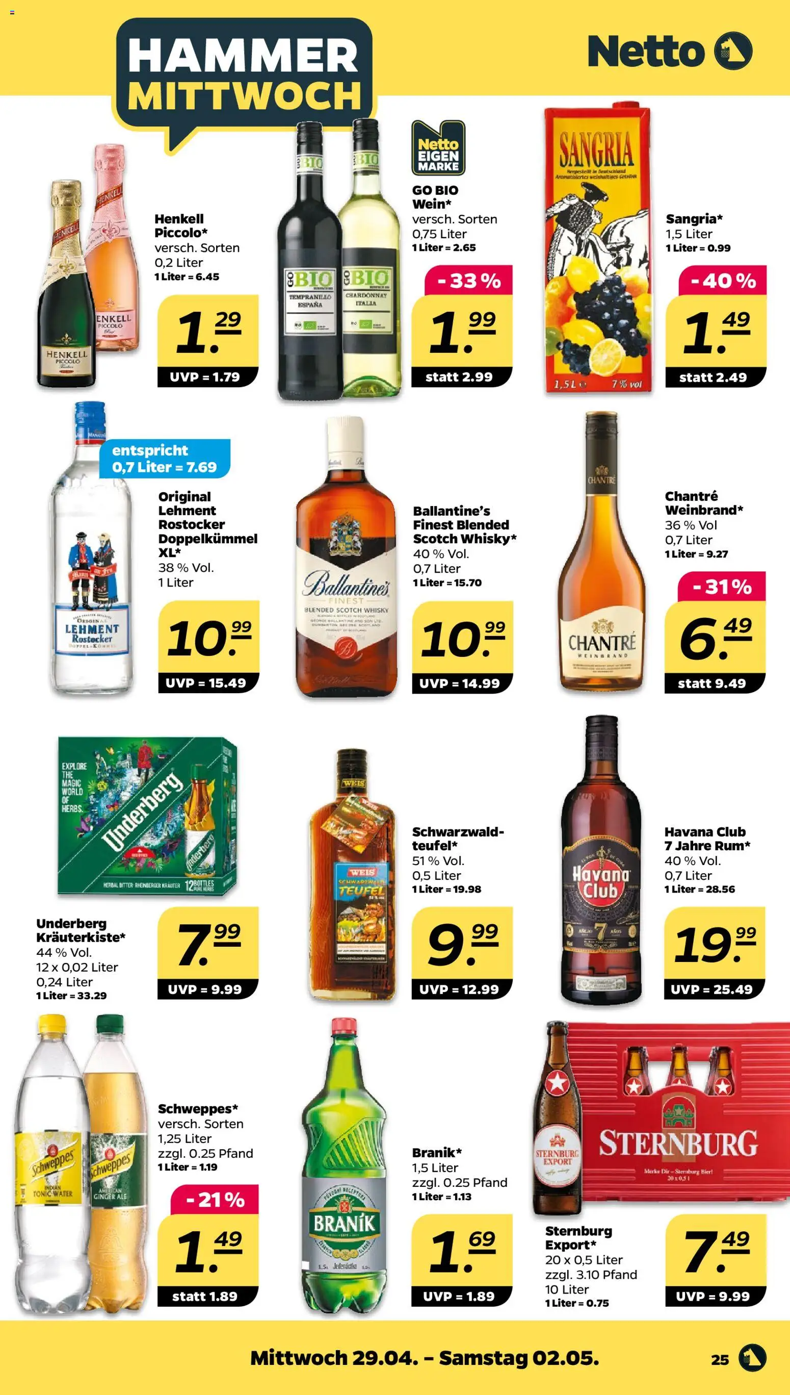 Netto Prospekt 	 – gültig ab 27.04.2026 | Seite: 29 | Produkte: Havana club, Bier, Chantré, Underberg