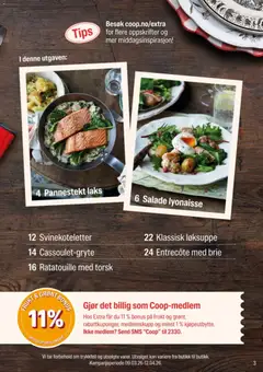 Forhåndsvisning av Coop Extra Middagsdisken Bonjour Frankrike gyldig fra 10.03.2026 | Side: 3 | Produkter: Prosop de baie, Speltbrød, Brie, Цепные пилы