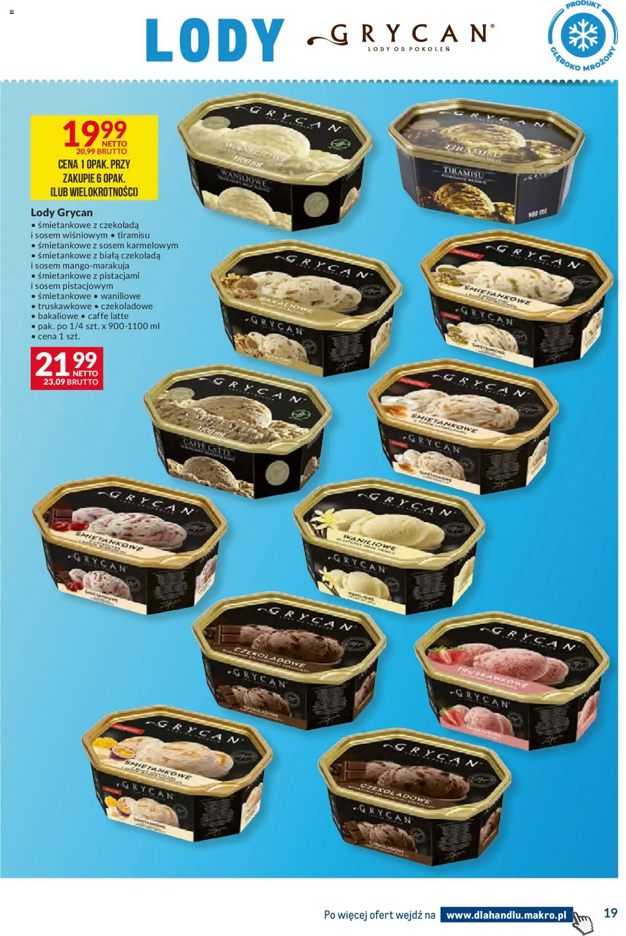 Makro Gazetka - Dystrybucja do sklepów od 16.09.2025 | Strona: 19 | Produkty: Lody Grycan, Tiramisu, Czekolada, Lody