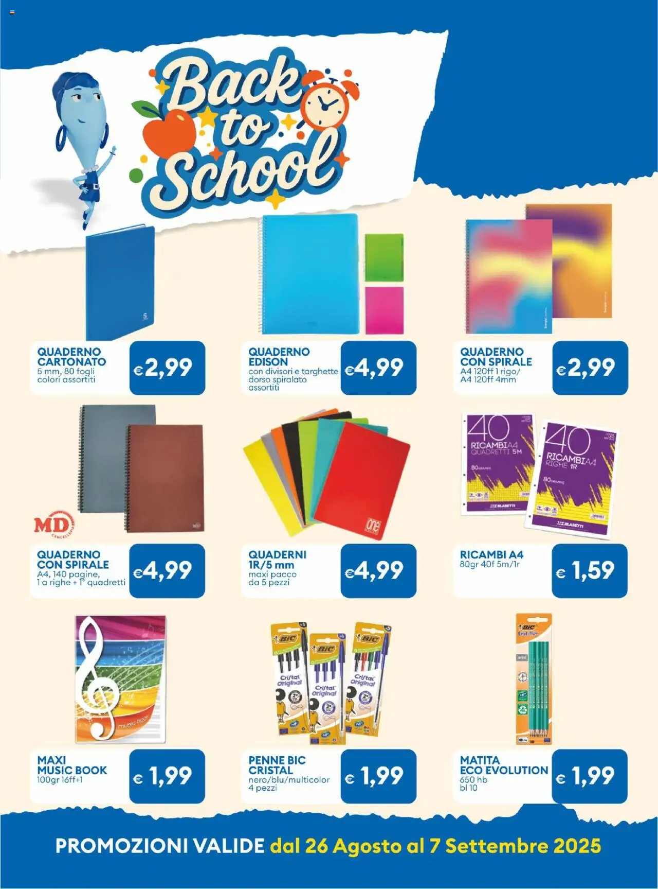 Volantino MD Discount del 26.08.2025 | Pagina: 26 | Prodotti: Quaderno, Penne