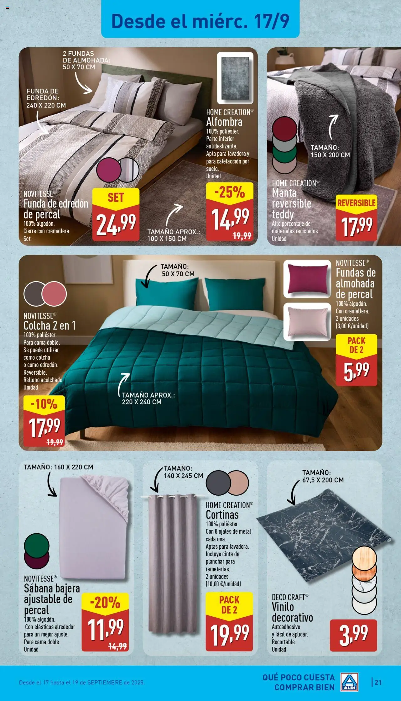 Aldi folleto Península │ válido desde el 15.09.2025 | Página: 21 | Productos: Lavadora, Cama, Almohada, Alfombra