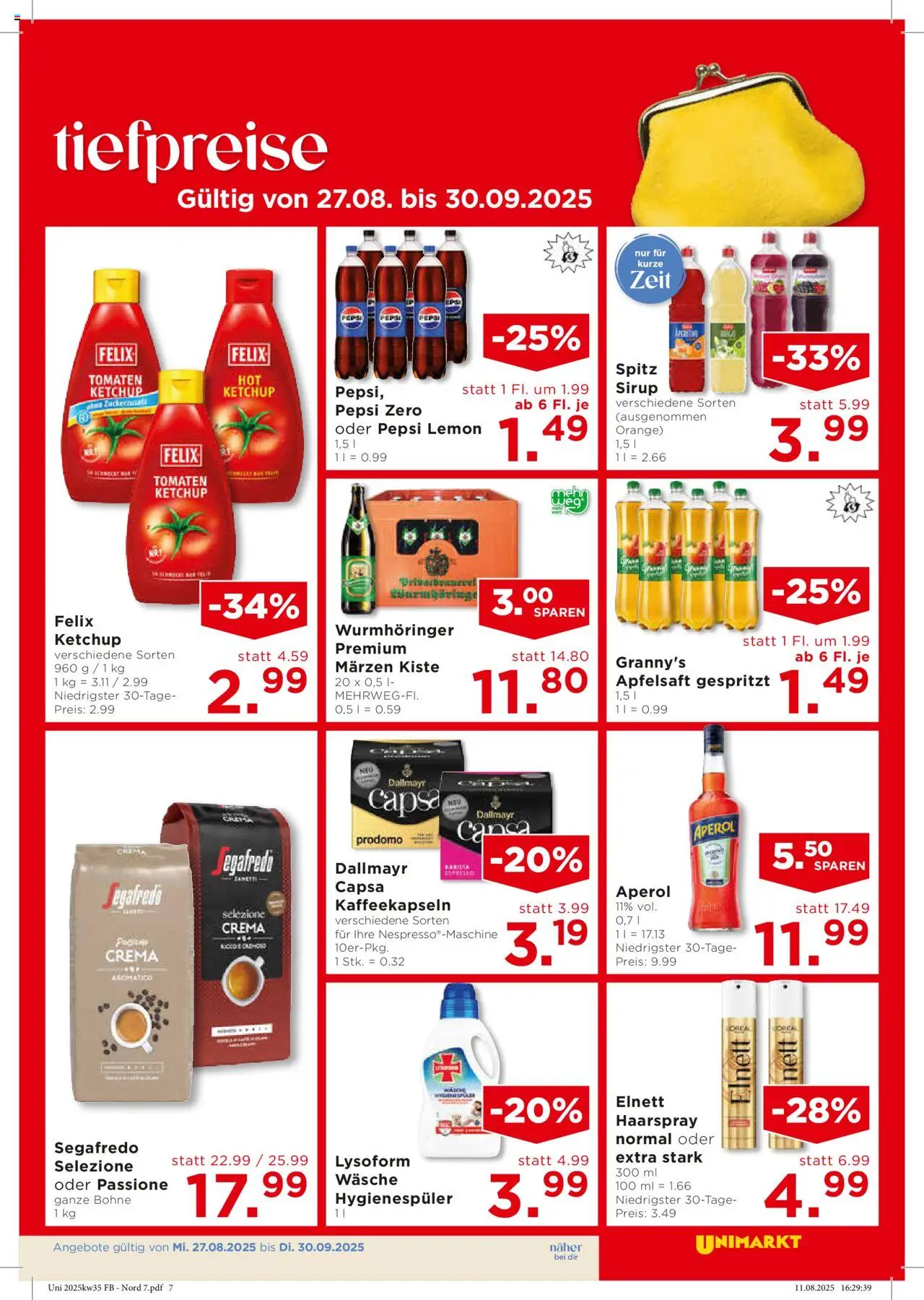 Unimarkt Nord gültig ab 27.08.2025 | Seite: 7 | Produkte: Ketchup, Planche de surf, Haarspray, Tomaten