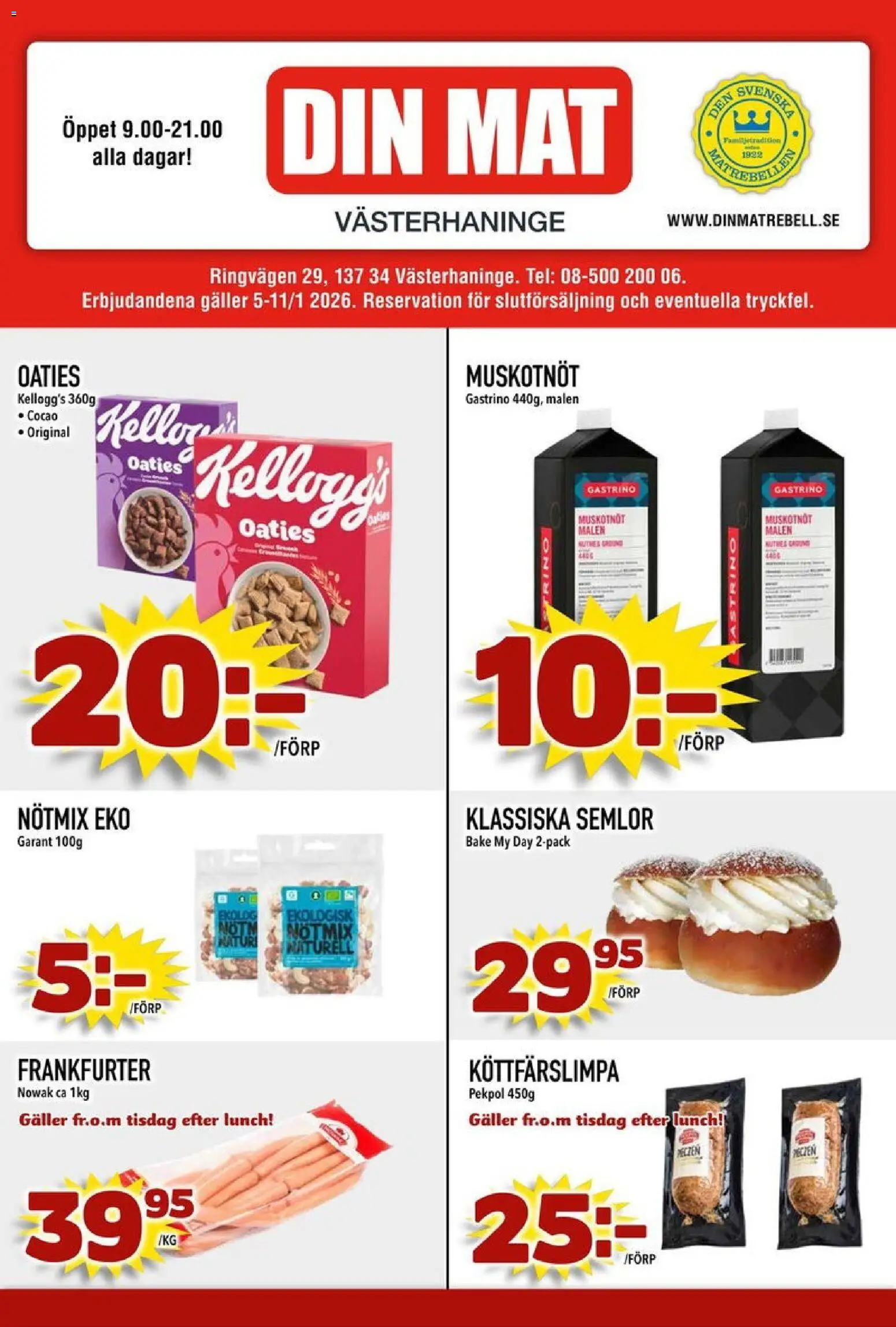 Din Mat reklamblad aktuell från 05.01.2026 | Sida: 1 | Produkter: Galler