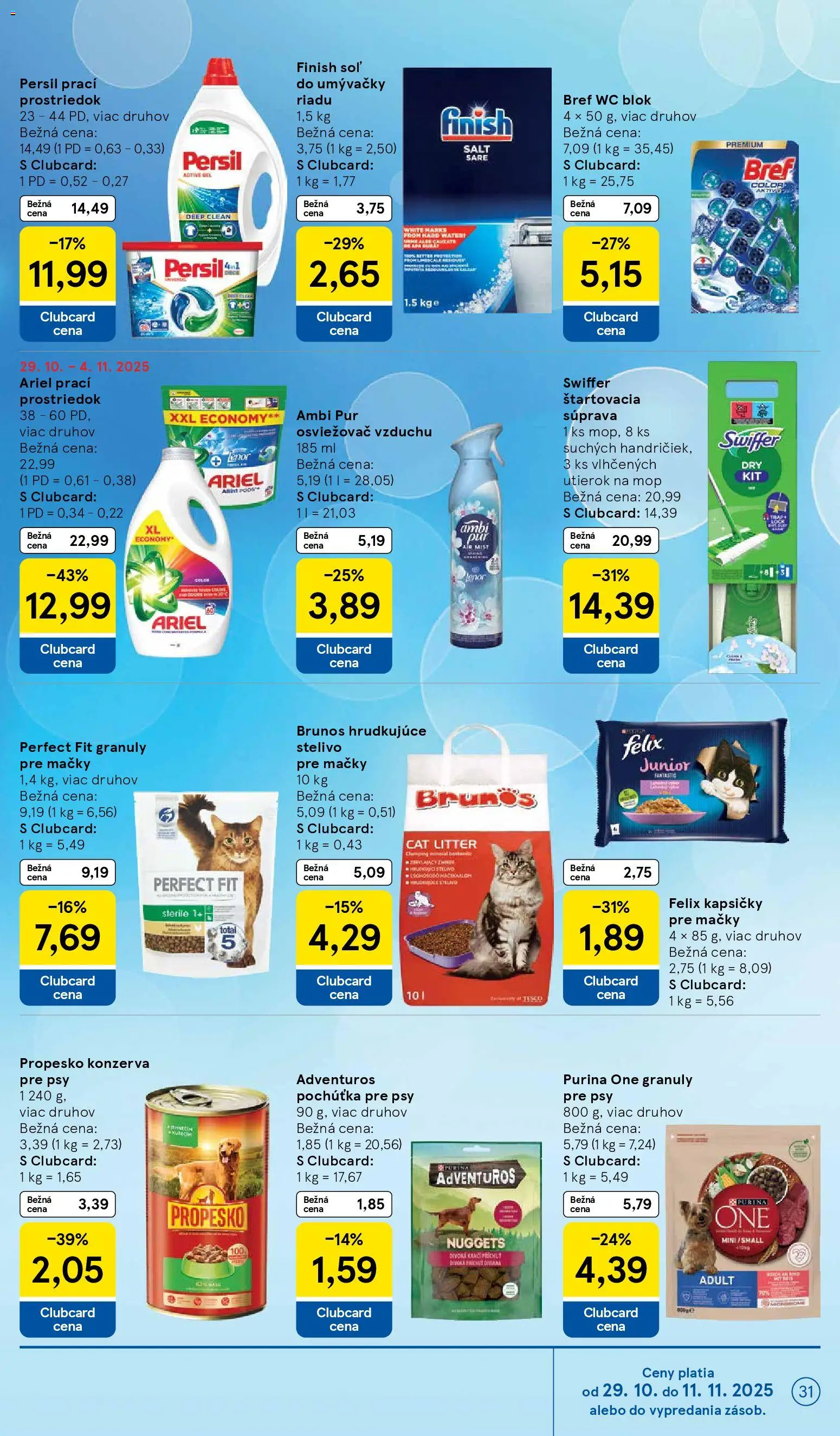 Nové Tesco akcie – leták je platný od 29.10.2025 | Strana: 31 | Produkty: Osviežovač vzduchu, Persil, Wc blok